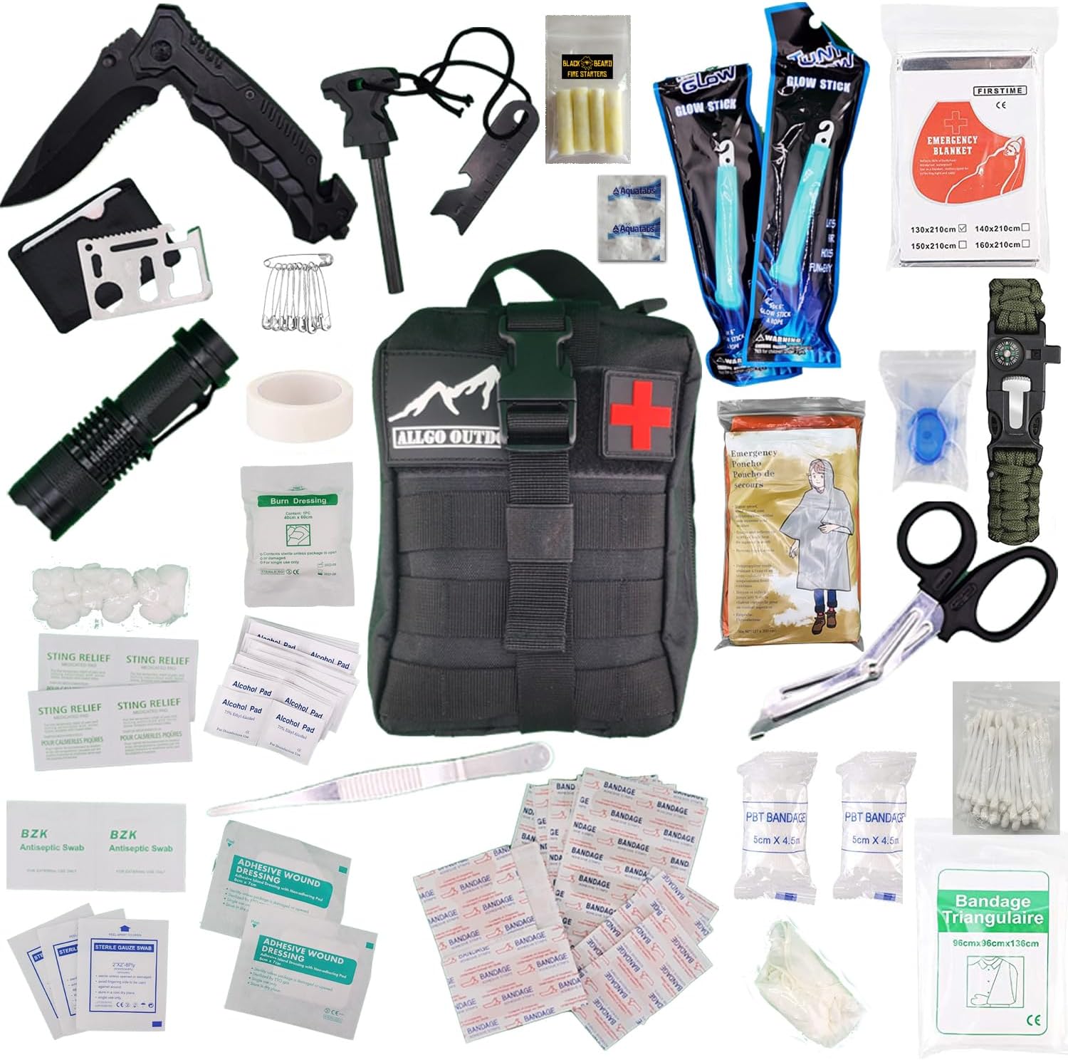150+ Kit táctico de supervivencia y medicina Kit de primeros auxilios de emergencia Equipo de salida con kit de senderismo Molle Survival Desastre