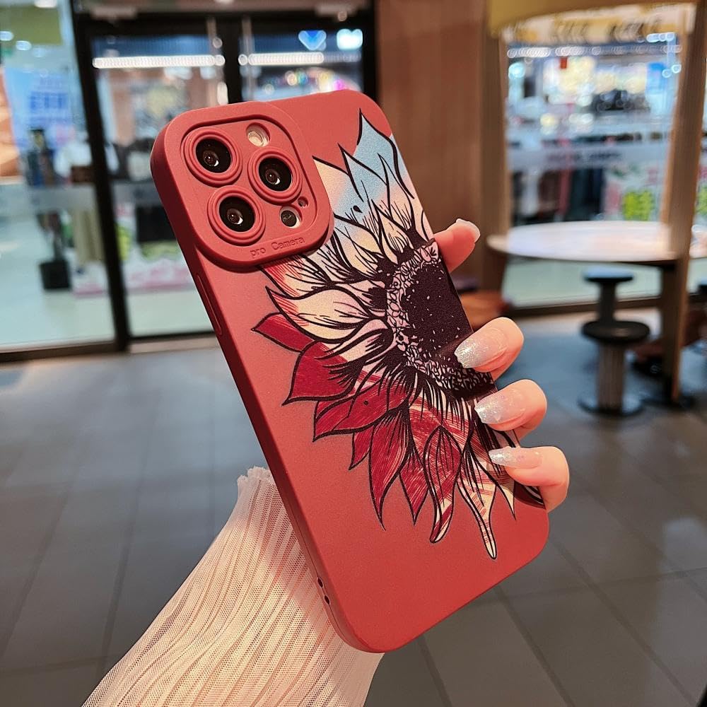 MINSCOSE Funda compatible con iPhone 13 Pro Max, bonito diseño pintado de girasol, delgada, suave, silicona líquida, floral, lisa, protección de