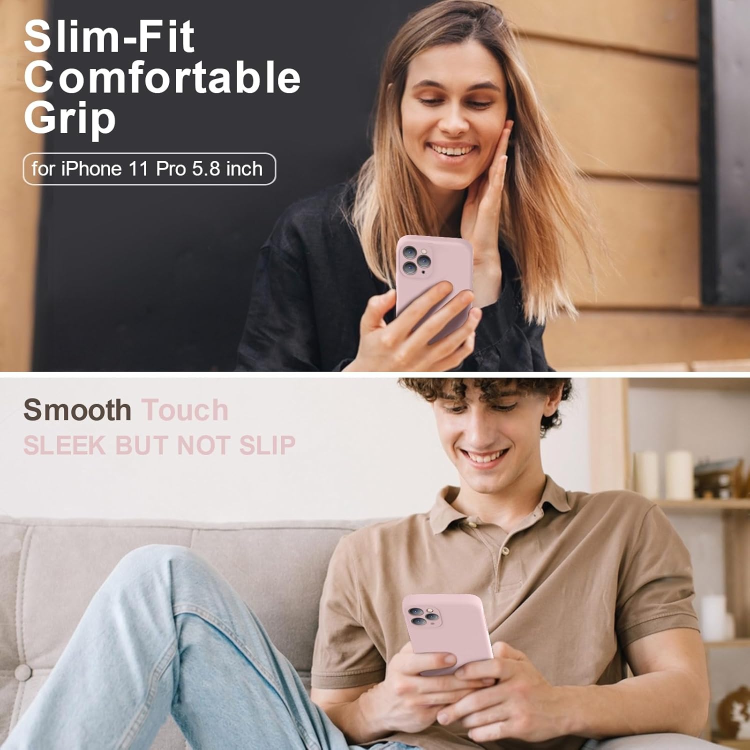 Vooii Funda compatible con iPhone 11 Pro, silicona líquida mejorada con bordes planos, protección de cámara, forro de microfibra suave antiarañazos,
