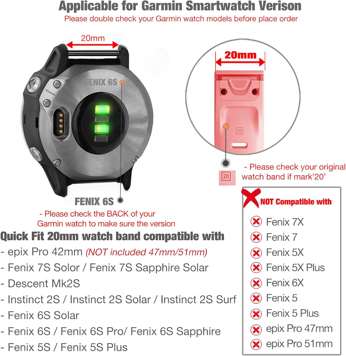Abanen Correas de reloj deportivas de silicona con orificios de aire para Fenix 7S  Fenix 6S  Fenix 5S  Instinct 2S, correa de muñeca de silicona