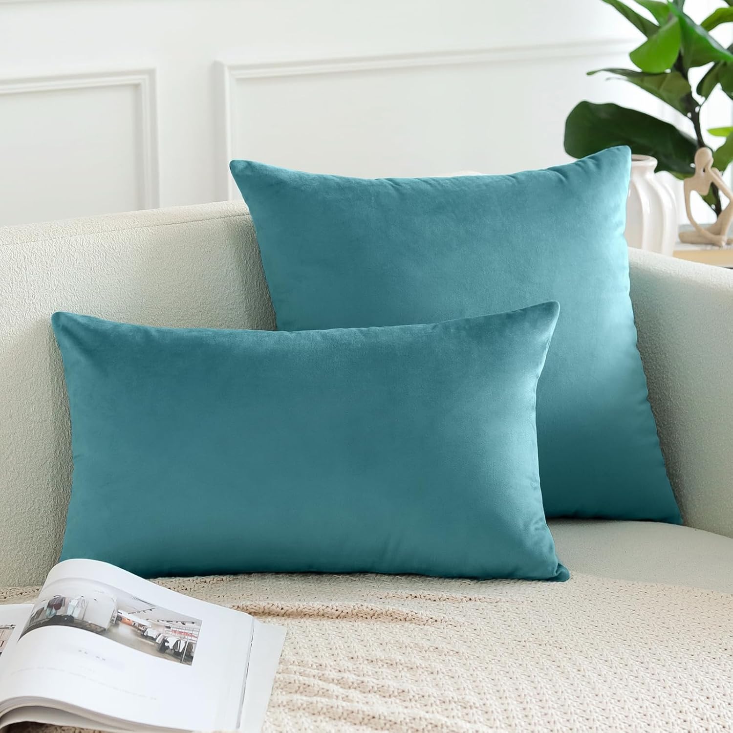 OTOSTAR Fundas de almohada decorativas de terciopelo suave y sólido de 12 x 20 pulgadas, fundas de almohada lumbares, fundas de almohada para sofá