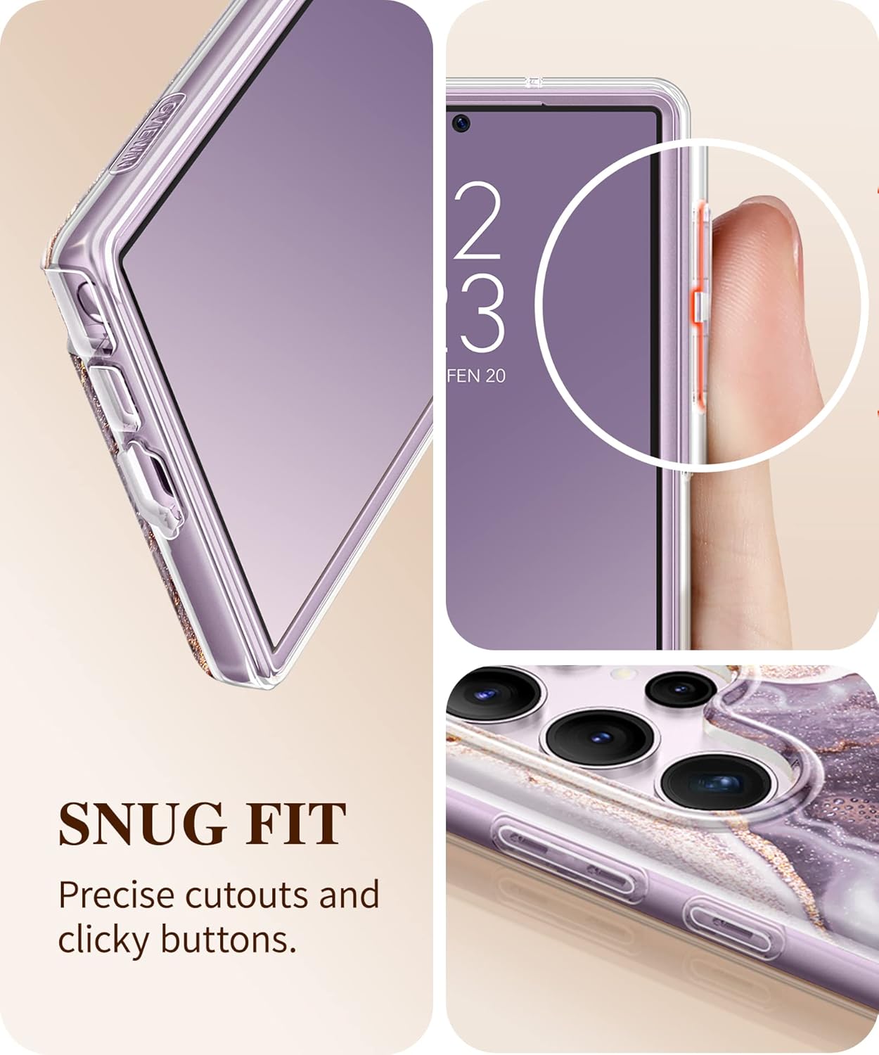 GVIEWIN Funda para Samsung Galaxy S23 Ultra 5G de 6.8 pulgadas, cubierta de lente de cámara grado militar a prueba de golpes, sin protector de