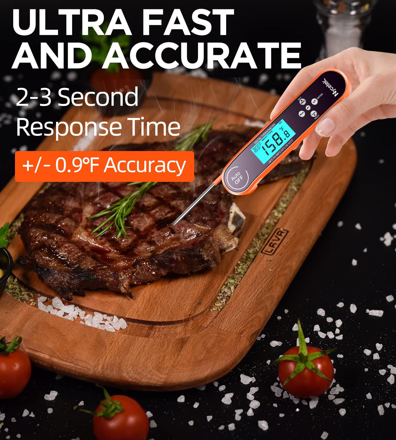 Digital Cooking Thermometer, Accurate & Waterproof Instant Read Meat Thermometer with Backlit, Calibration, Probe, Food Thermometer for Kitchen,