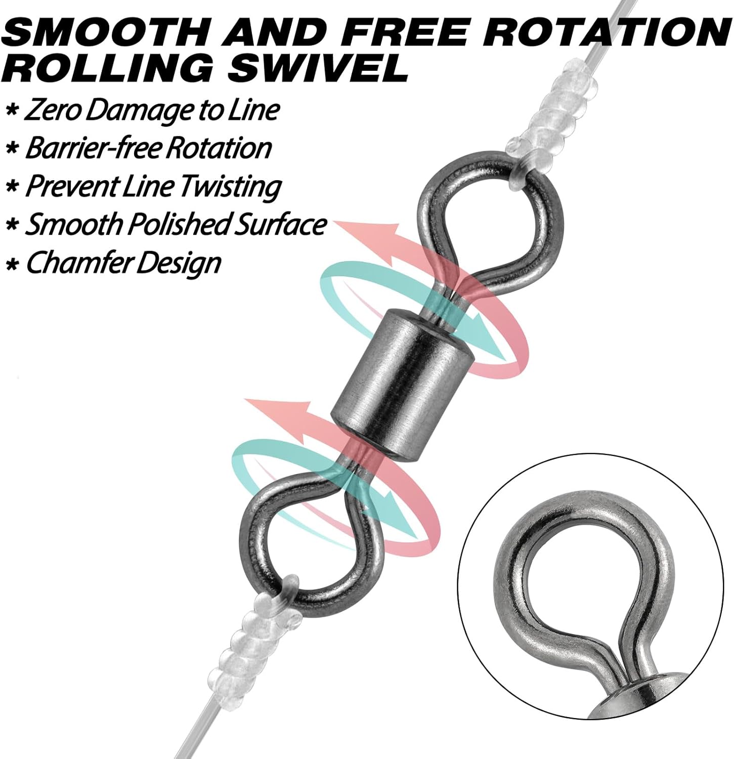 Barril de pesca giratorios, paquete de 40 a 100 aparejos de pesca giratorios de agua salada giratorios rodantes resistentes de terminal inoxidable