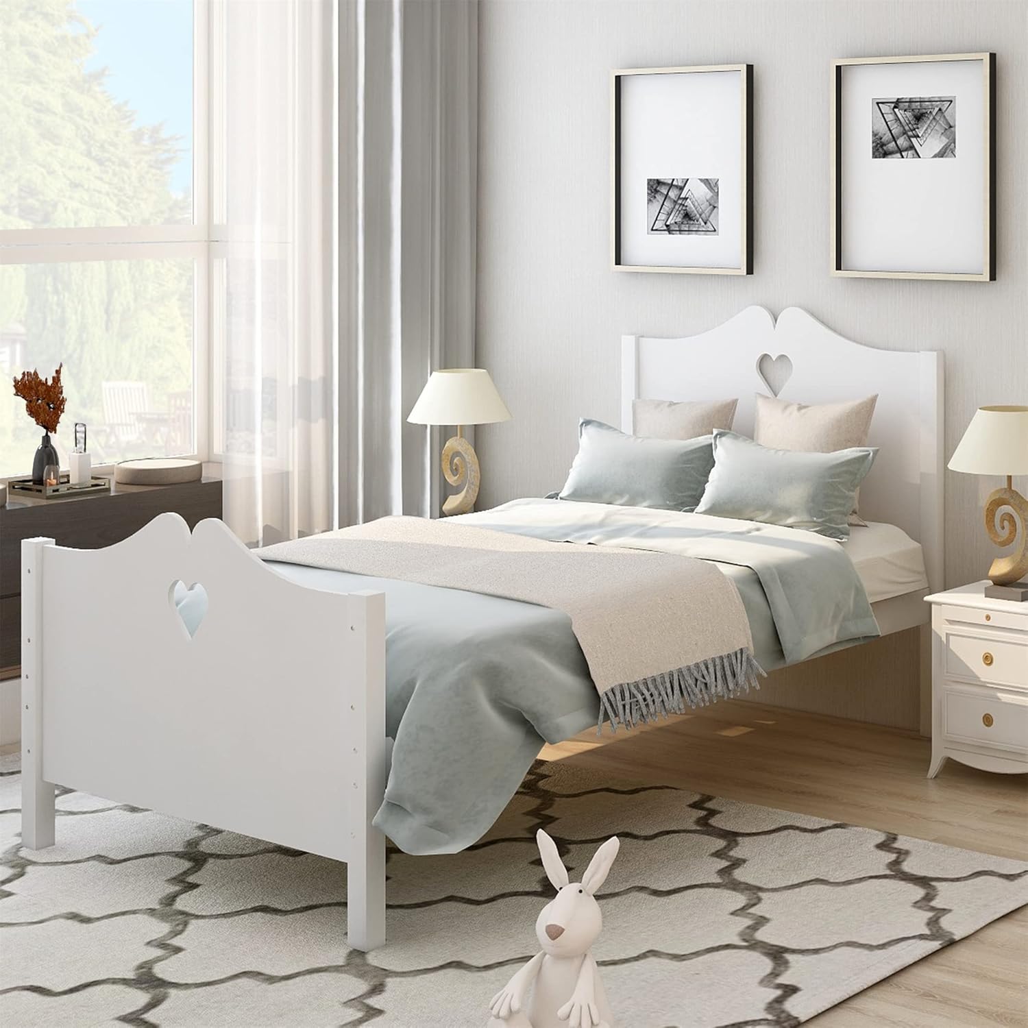 Harper & Bright Designs Base de cama individual con cabecero y estribo, cama de madera tamaño individual con soporte de listones de madera (nuevo,