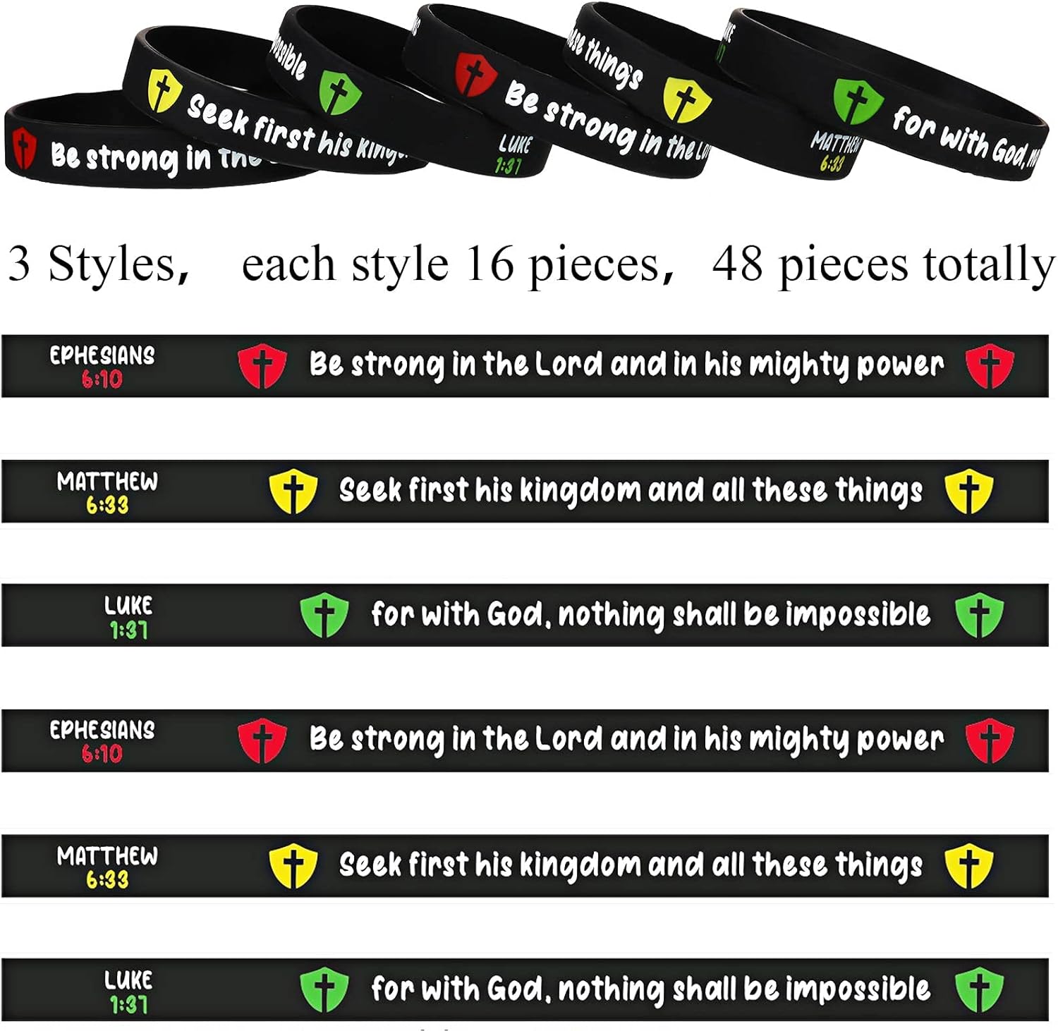 Pulseras de goma religiosas con versículos de la Biblia, pulseras religiosas, pulseras religiosas de colores para hombres, mujeres y adolescentes, 3