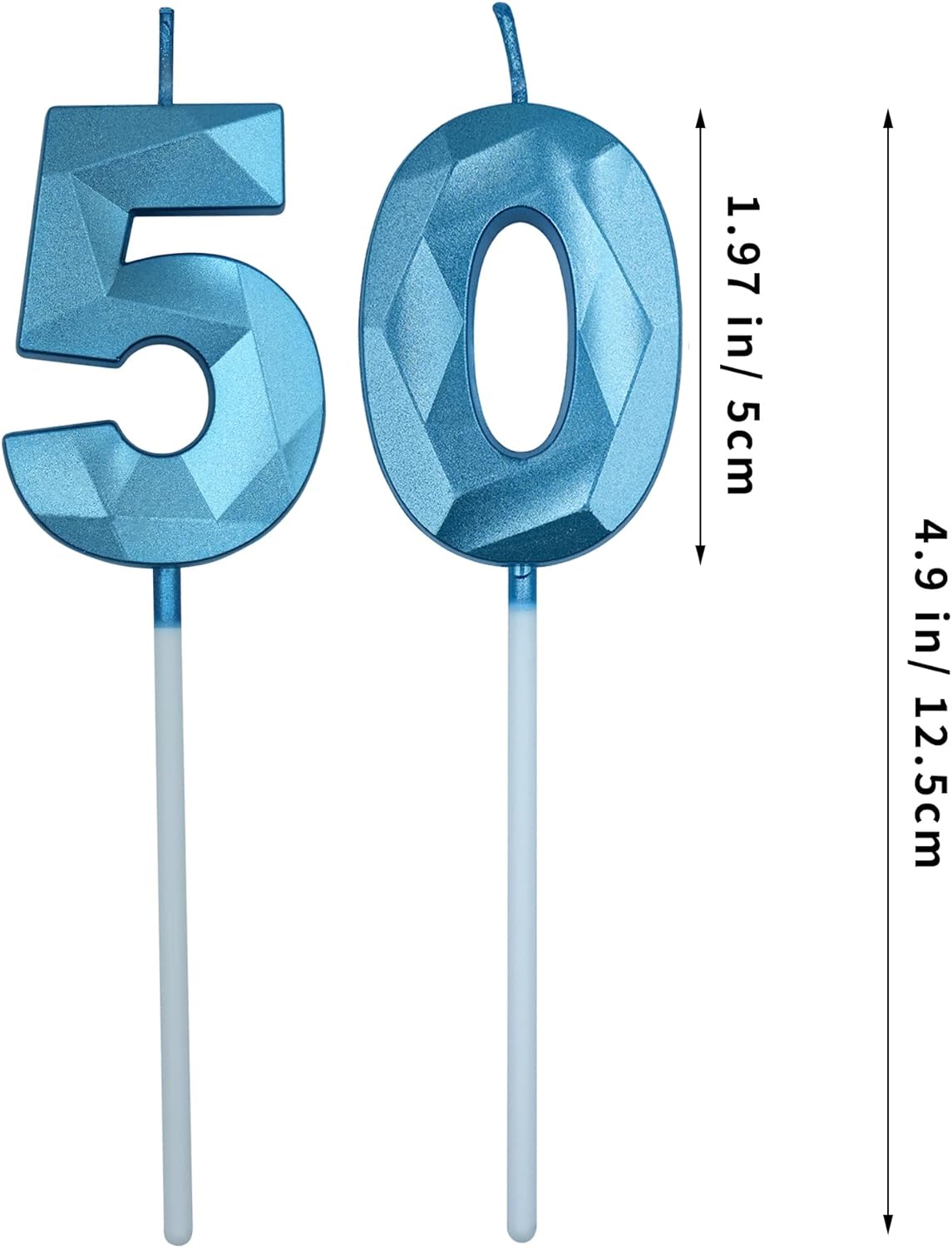 Velas de cumpleaños 50 para pastel, vela azul número 50 en forma de diamante 3D, decoración de cumpleaños, suministros de fiesta para mujeres u