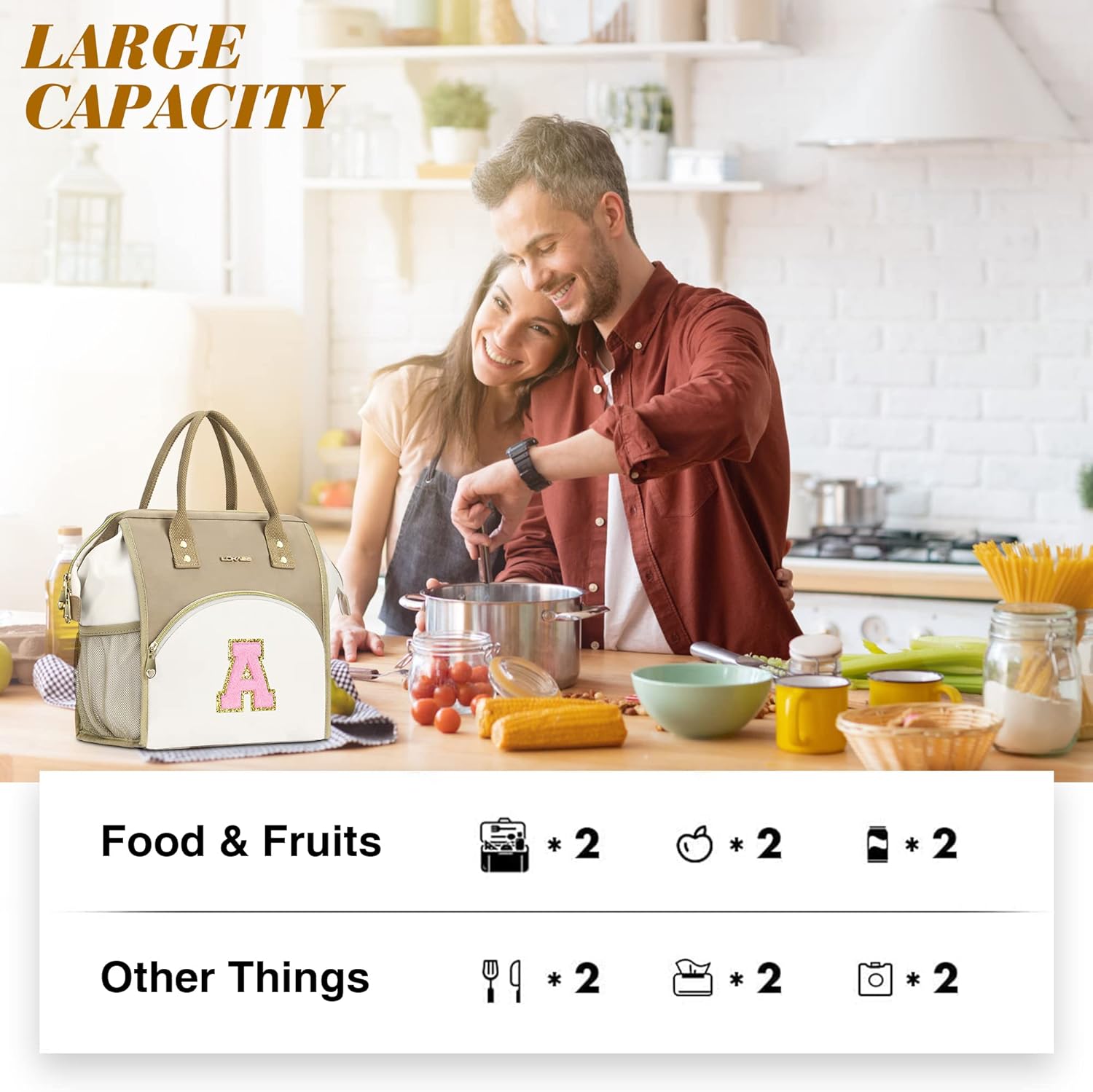 UTOTEBAG Lonchera con iniciales para mujeres, adolescentes y niñas, lonchera para adultos, contenedor refrigerante para el trabajo de picnic,