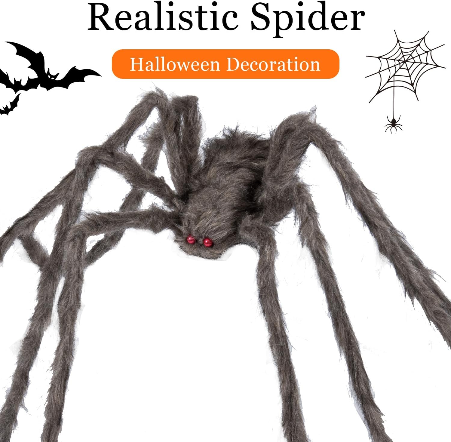 Araña marrón gigante de Halloween, paquete de 3 arañas peludas realistas de 5 pies 4 pies 3.2 pies para decoración de Halloween, interiores y