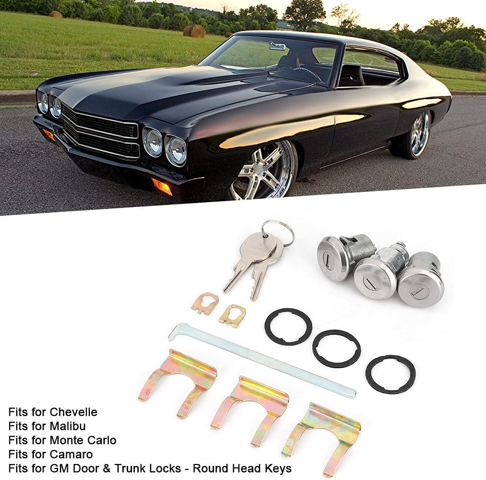 Juego de cerradura de maletero de puerta, kit universal de llaves de puerta y maletero, 654394765282 repuesto compatible con Chevelle Malibu Monte
