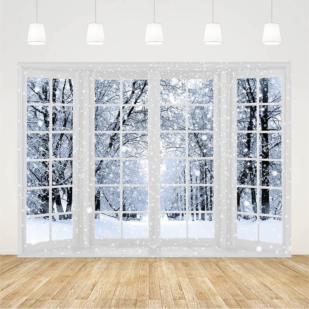 AIBIIN Fondo de ventana de escena de nieve de invierno de 7 x 5 pies para fotografía, feliz Navidad, feliz año nuevo, copo de nieve, país de las