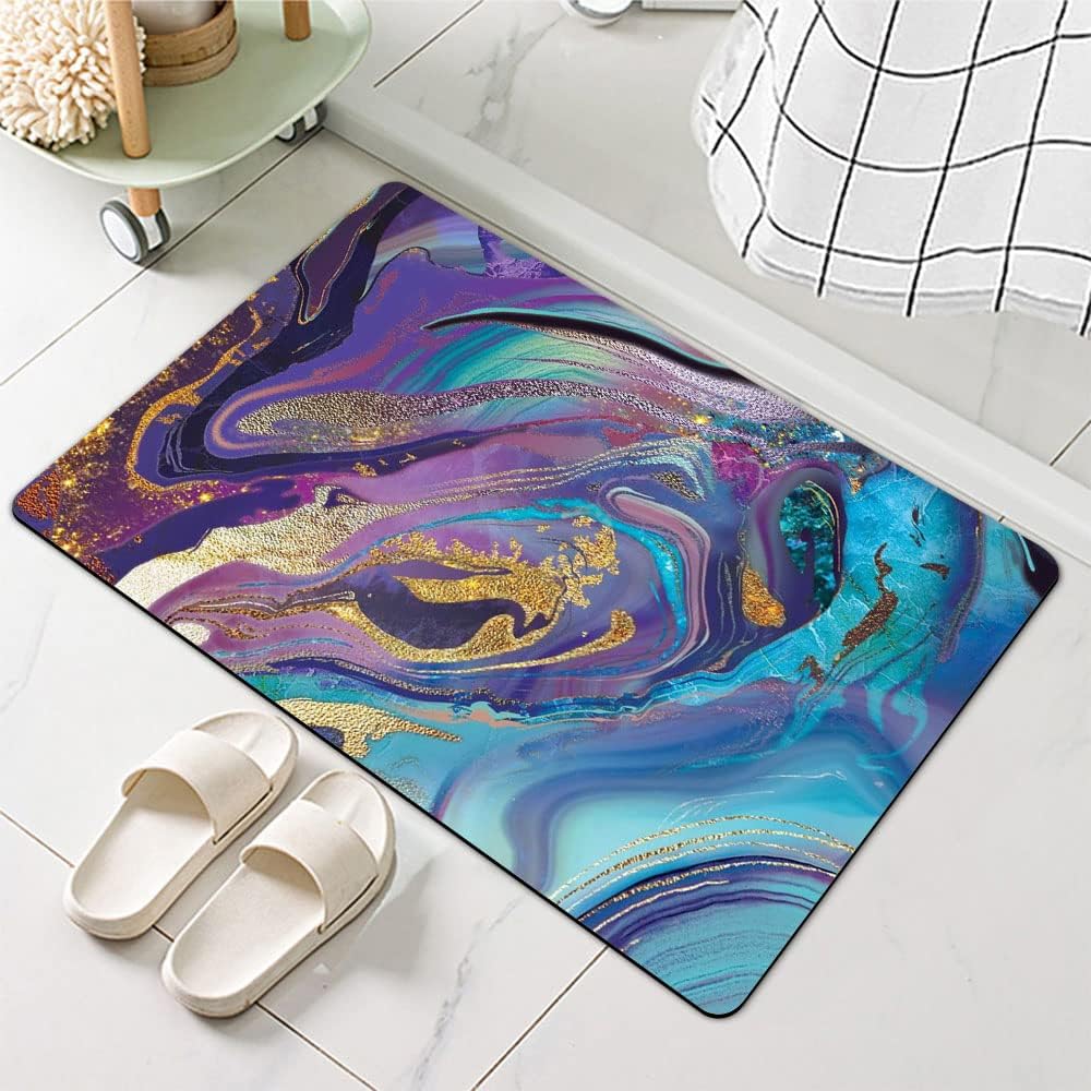ZHUZHISHAN Tapete de baño de tierra de diatomeas, mármol dorado morado, volumen antideslizante, súper absorbente, secado rápido, tapete para puerta