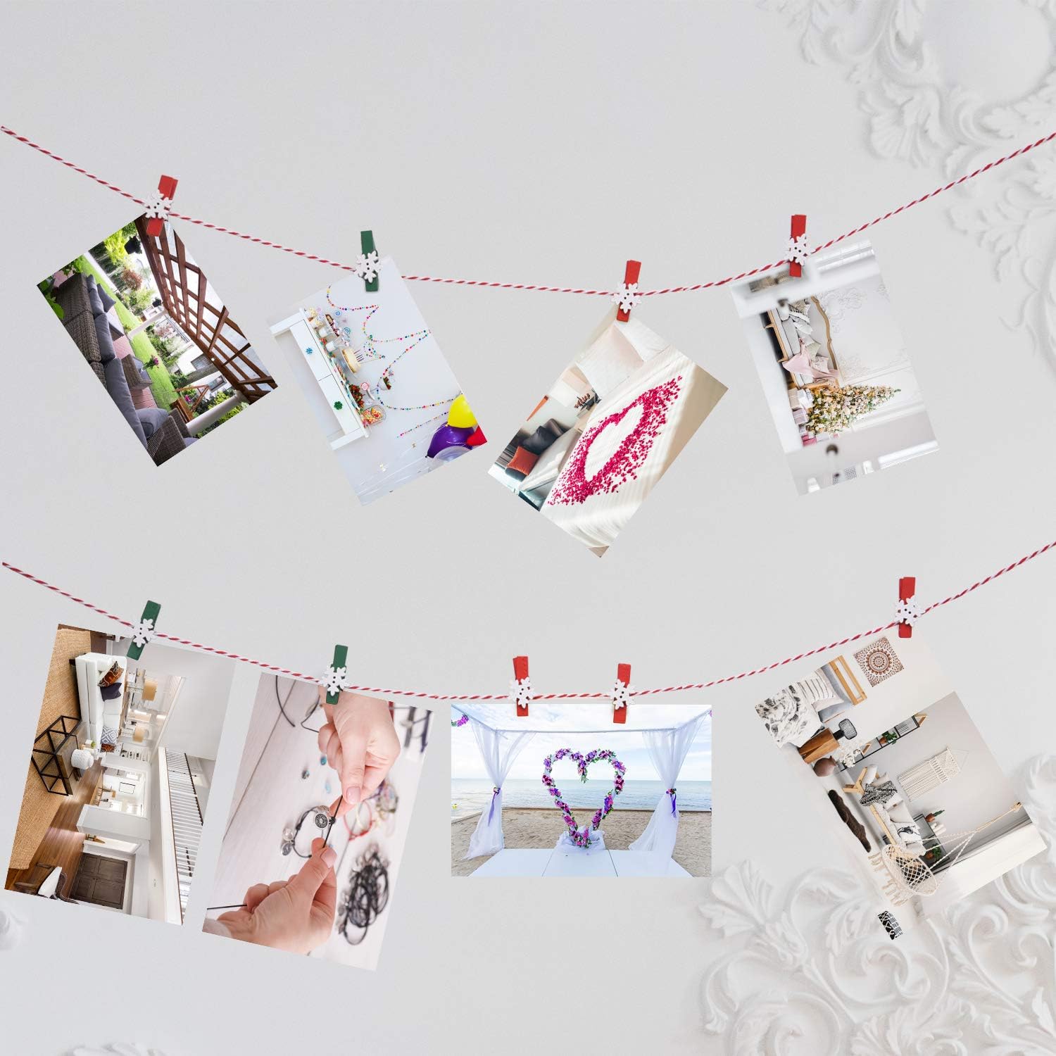 Clips de Navidad, 100 pinzas de madera de copo de nieve, pinzas rojas y verdes para decoraciones de fiesta de Navidad