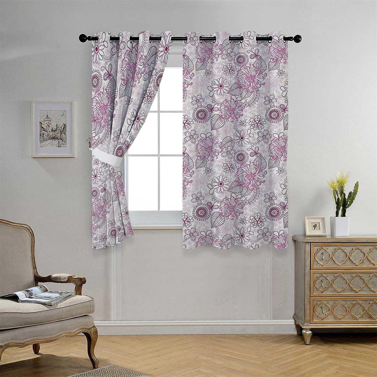 YANFENQI Cortinas para Habitacion Blackout Floral Grommet Short Doorway Curtain Cortinas para Separar Cuartos 63Inch Width by 63Inch Length,2 Panels