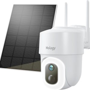 Mology Cámara de seguridad inalámbrica para exteriores, 2K 3MP con energía solar WiFi con visión nocturna a todo color, reflector, detección de Mology Cámara de seguridad inalámbrica para exteriores, 2K 3MP con energía solar WiFi con visión nocturna a todo color, reflector, detección de