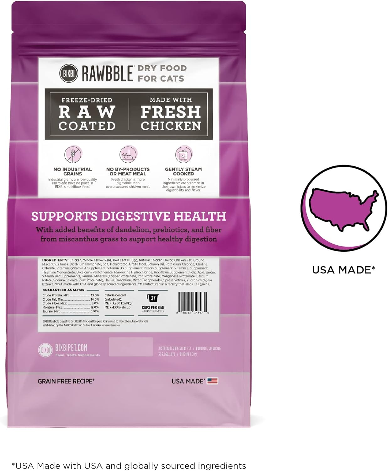 BIXBI Rawbble Dry Food Receta de salud digestiva de pollo para gatos, 10 libras