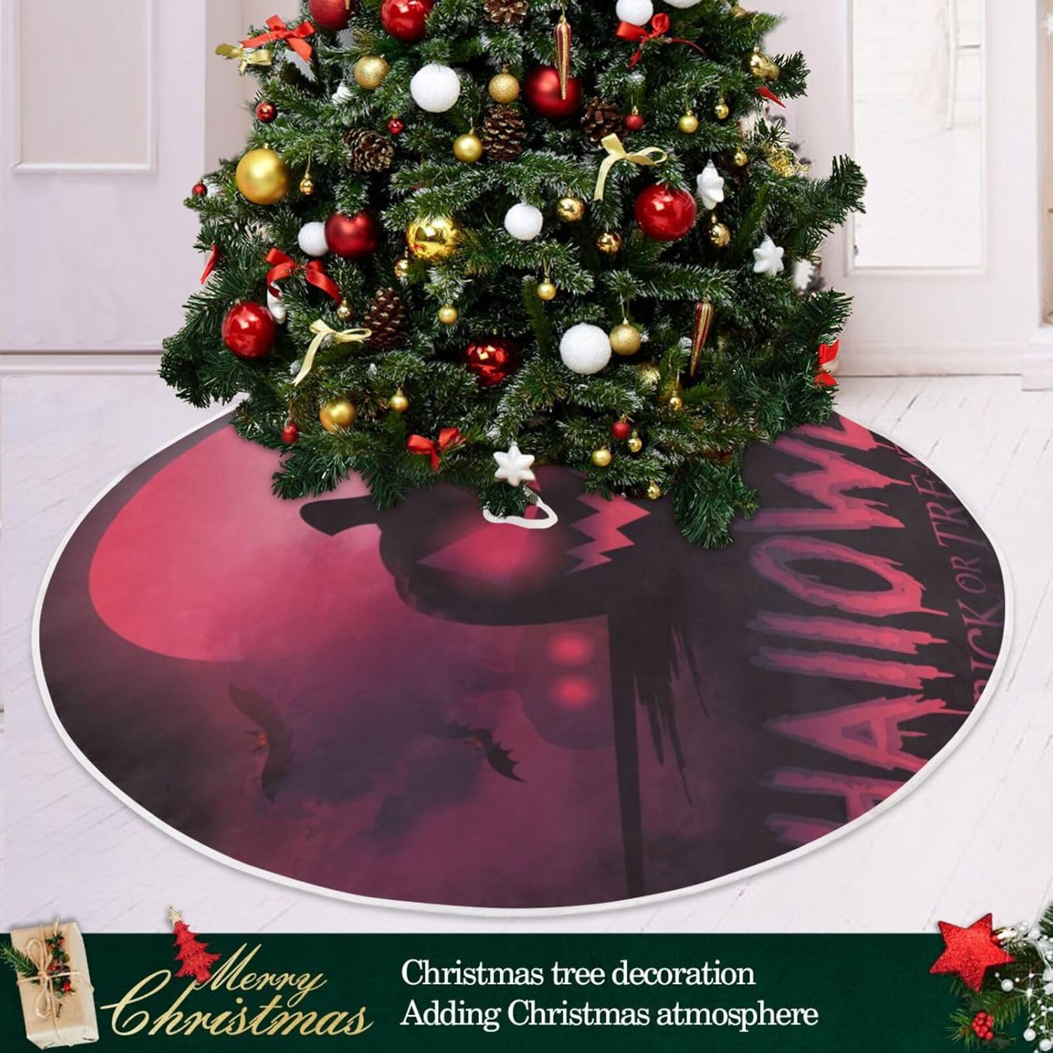 Mystical Illustration Fog Christmas Trees Skirt, Christmas Tree Decorations Skirt, 35.4 in Machine Washable Tree Skirt, Holiday Decor