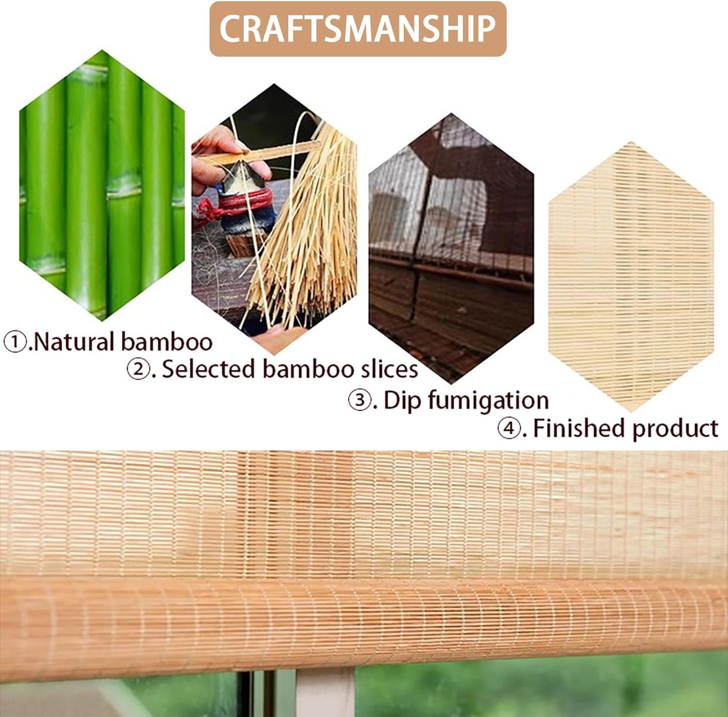 Persianas de bambú de bambú, persianas enrollables de bambú, persianas enrollables de bambú para exteriores, persianas enrollables de bambú para