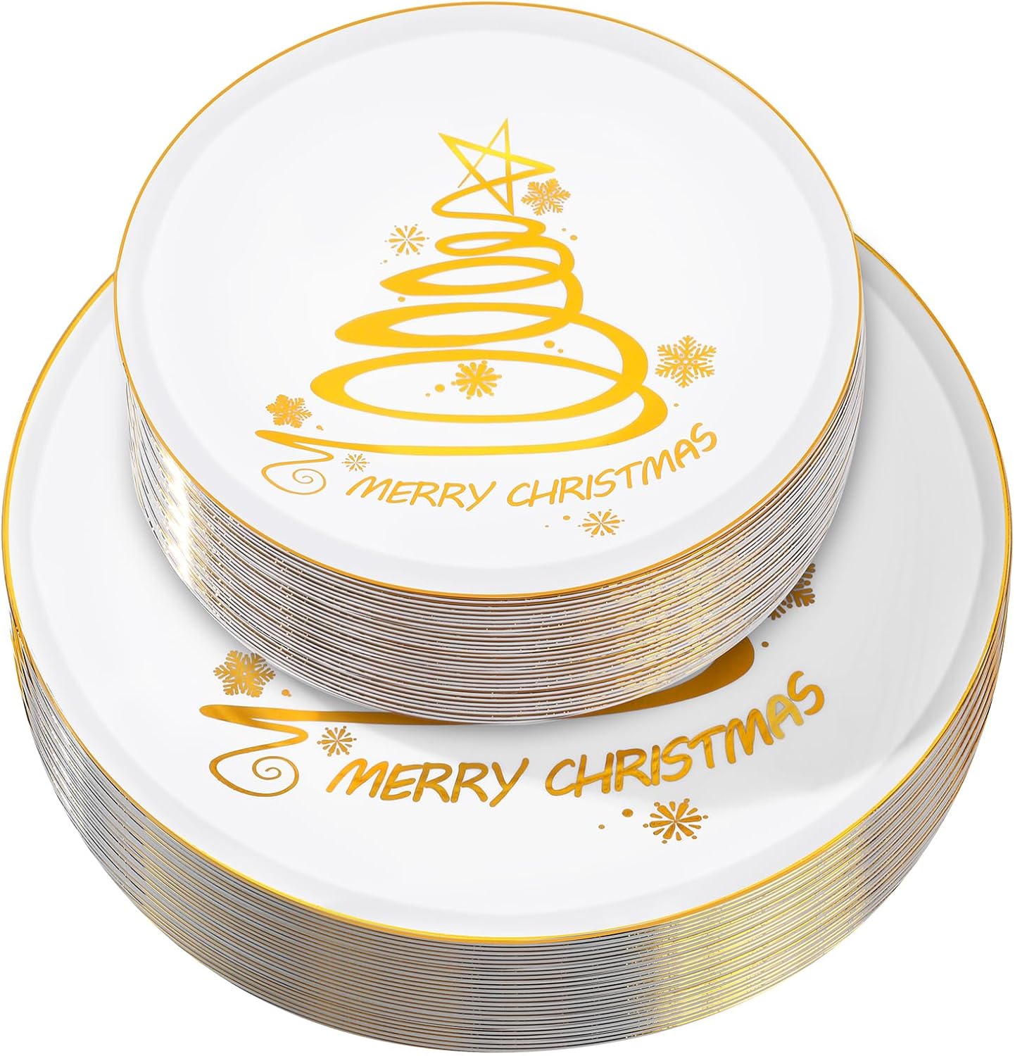 EBOOT 60 platos de plástico para árbol de Navidad, platos redondos desechables de postre para suministros de fiesta de Navidad, 10.25 pulgadas y 7.5