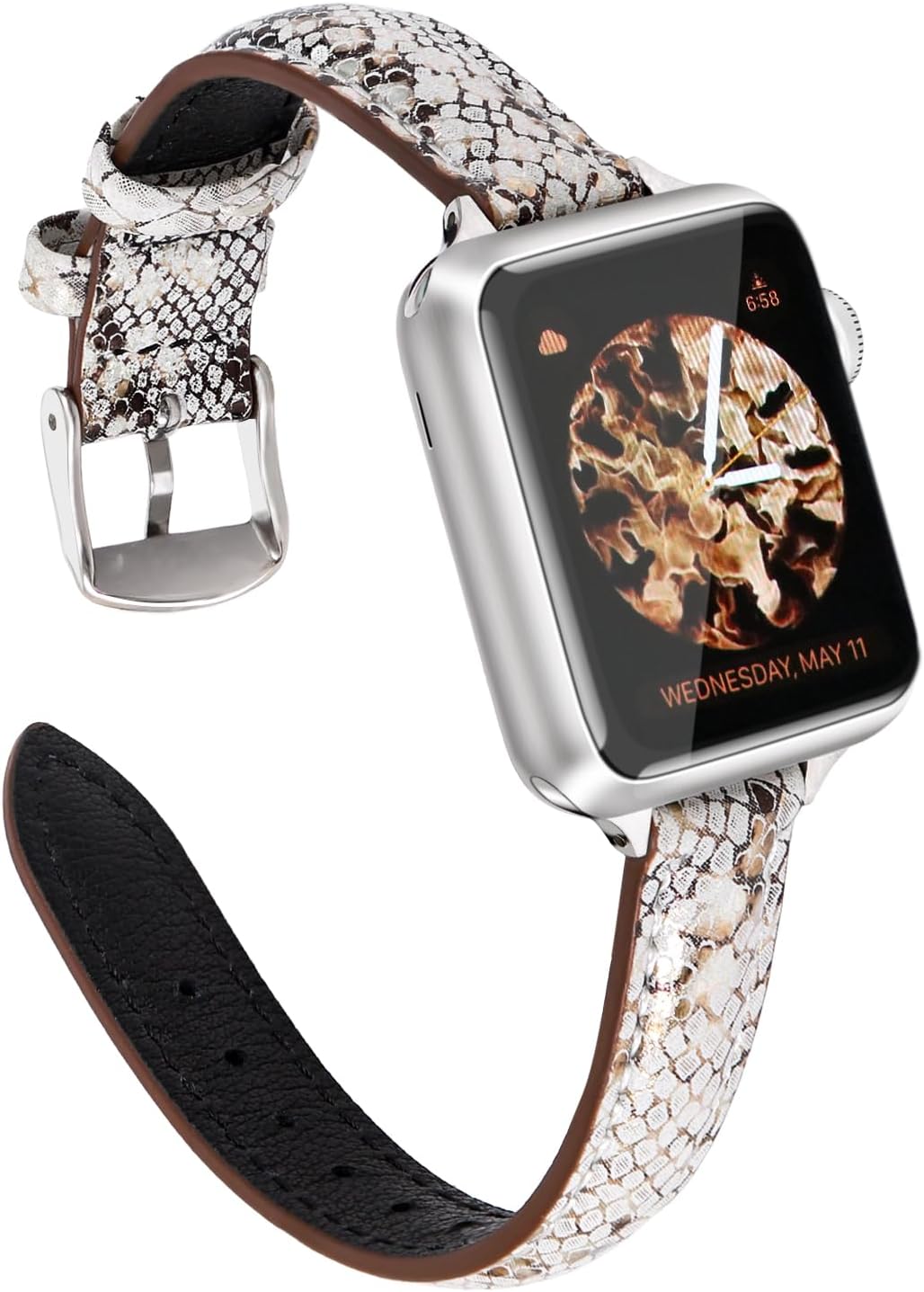 Handodo Correa de reloj de piel de serpiente para Apple Watch 87654321 SE 123, textura de metal, piel de becerro brillante, correa de repuesto para