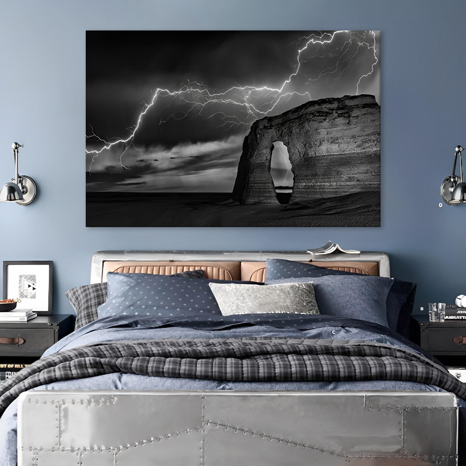 Lienzo de montaña y relámpago, arte abstracto moderno de pared, pósteres e impresiones en blanco y negro, decoración de pared enmarcada, arte de