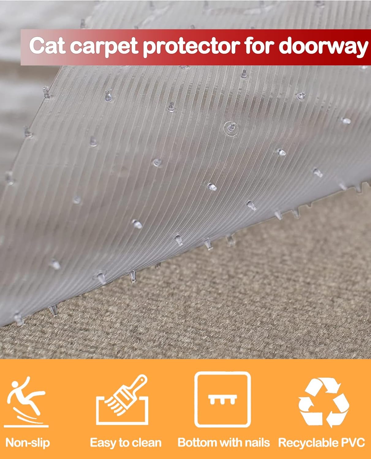 BNOSDM Protector de alfombra para gatos de interior de 8.2 pies, tapón de arañazos, plástico resistente, fácil de cortar, transparente,