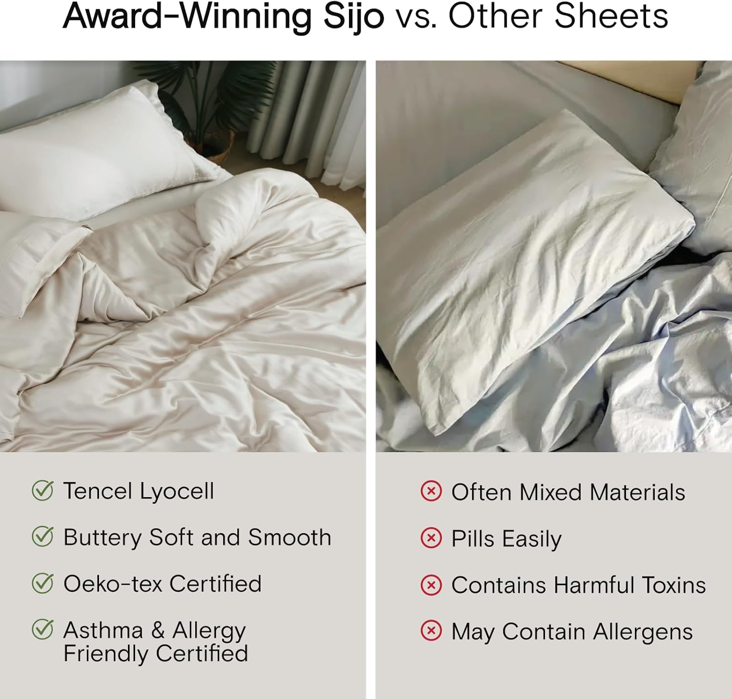 Sijo Juego de sábanas prémium 100% Lyocell de bambú, 3 o 4 piezas, 2 fundas de almohada, 1 sábana bajera ajustable y 1 sábana encimera opcional