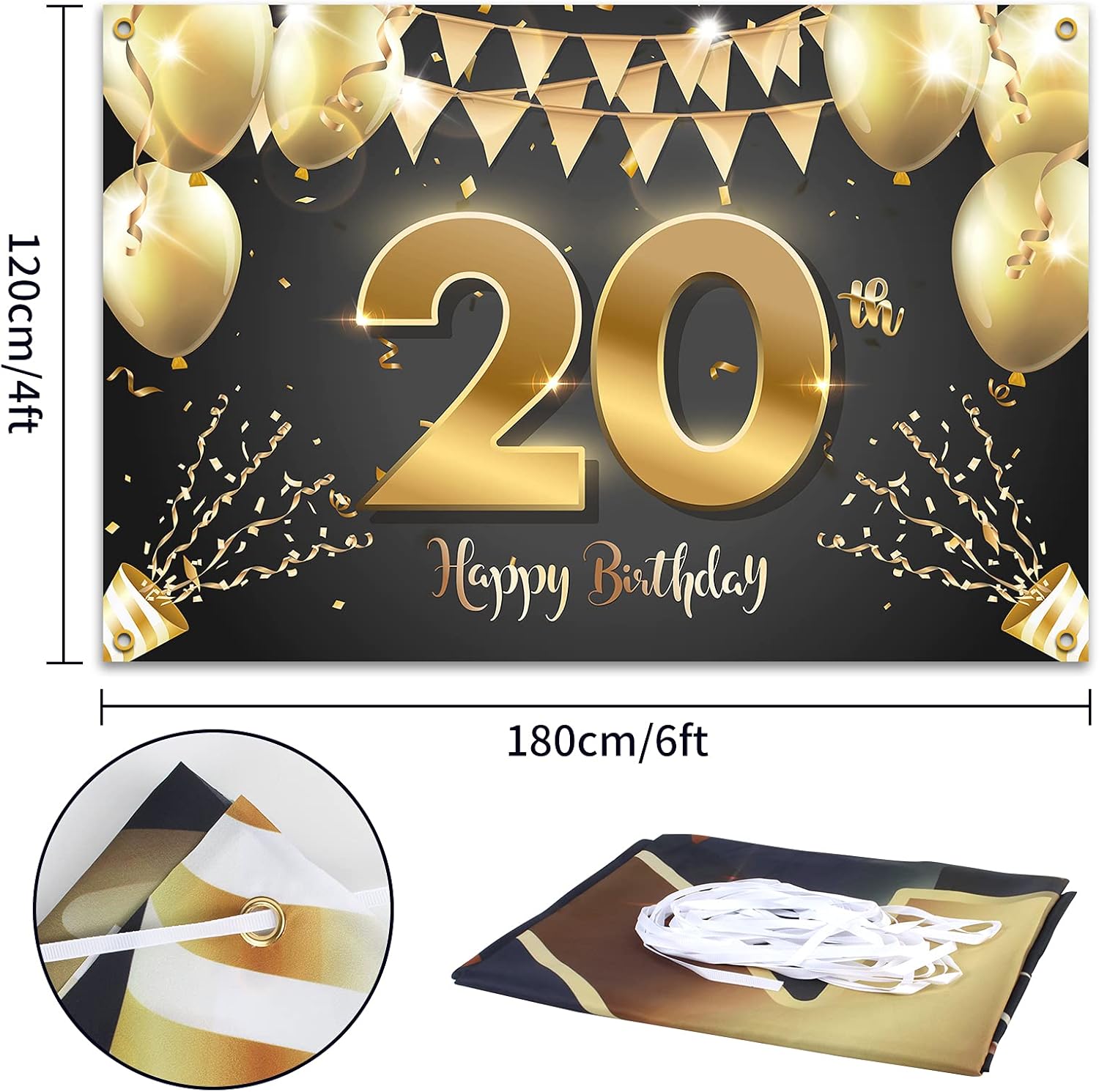 HAMIGAR Fondo de pancarta de feliz cumpleaños 20 de 6 x 4 pies, decoraciones de cumpleaños de 20 años, suministros de fiesta para mujeres y hombres,