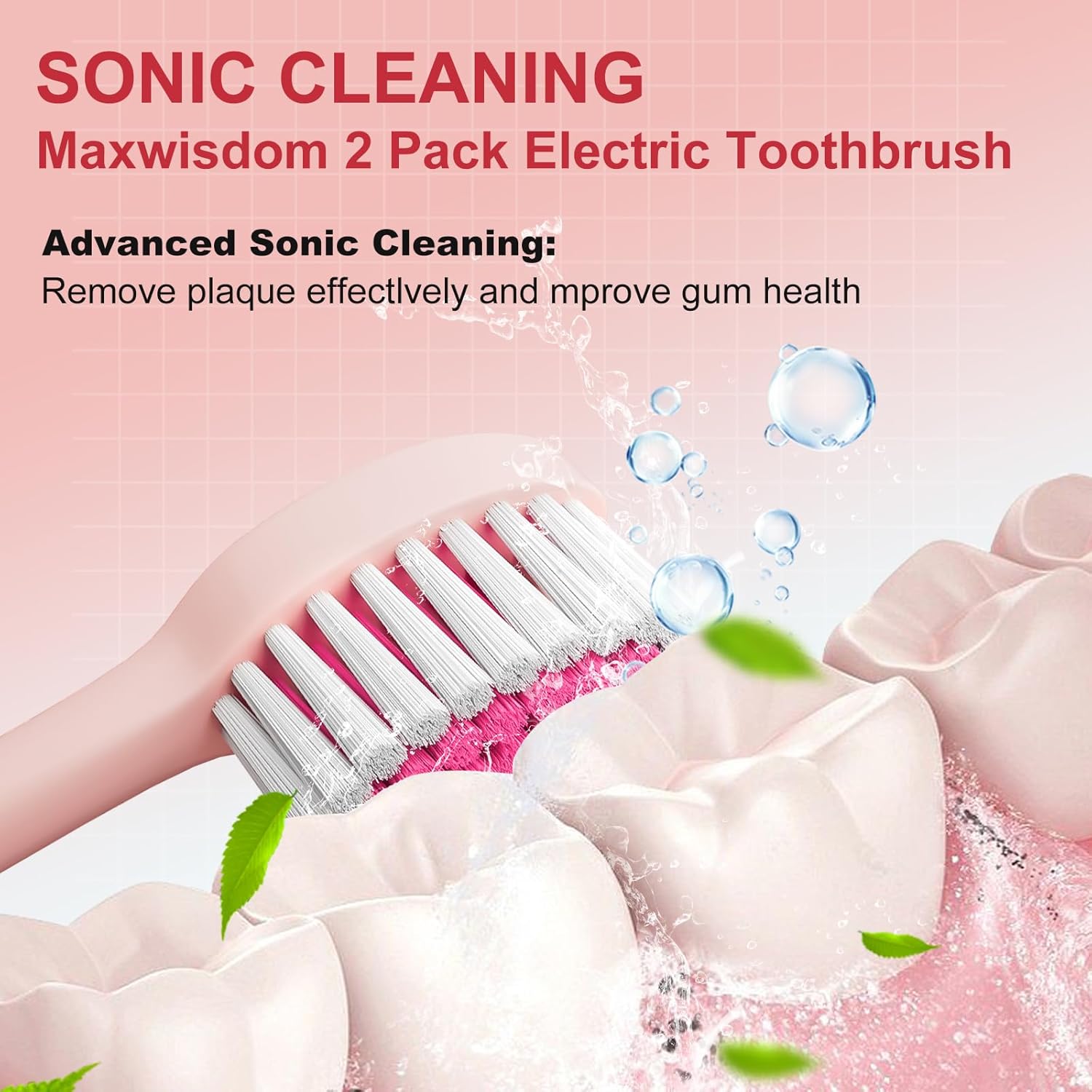 2 cepillos de dientes eléctricos con soportes, 10 cabezales de cepillo de dientes sónico de repuesto, 6 modos, IPX7 impermeable, temporizador