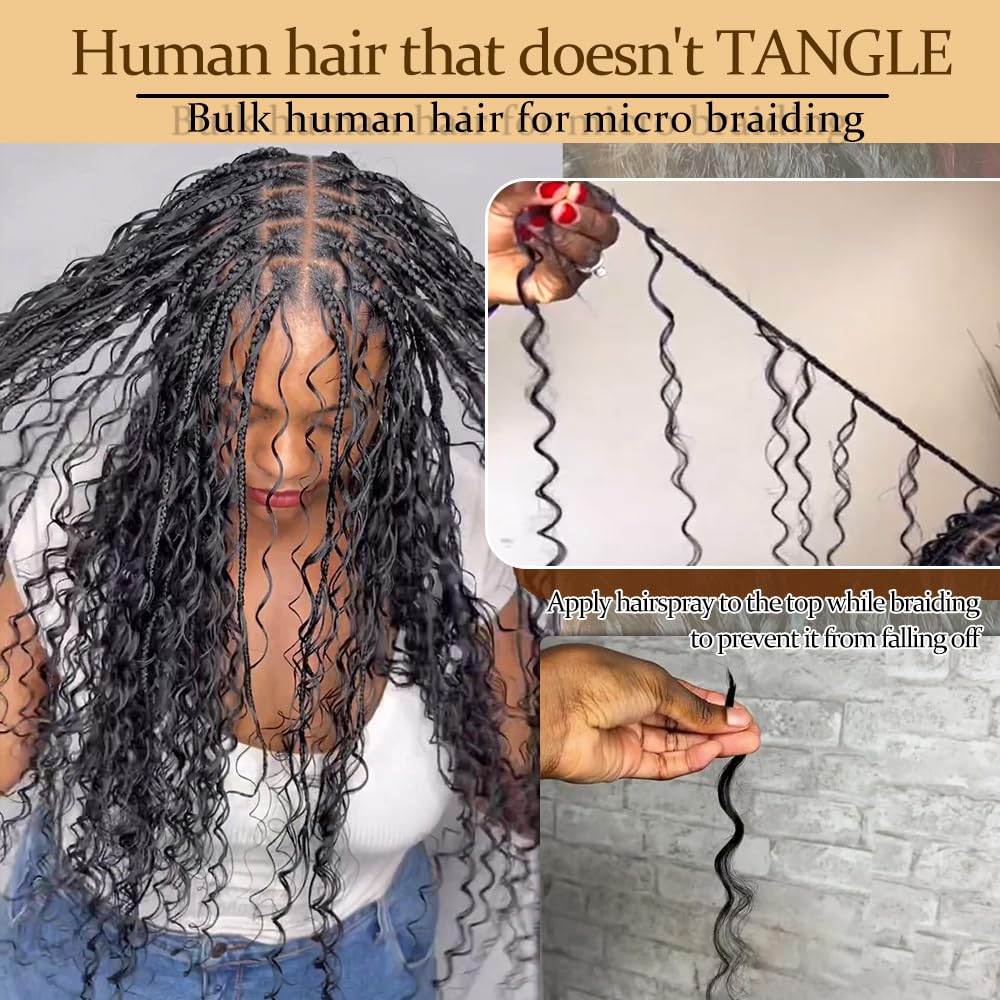 Cabello humano trenzado de 20 pulgadas, ondulado profundo, cabello humano a granel para trenzar, sin trama, 100% sin procesar, rizado micro cabello