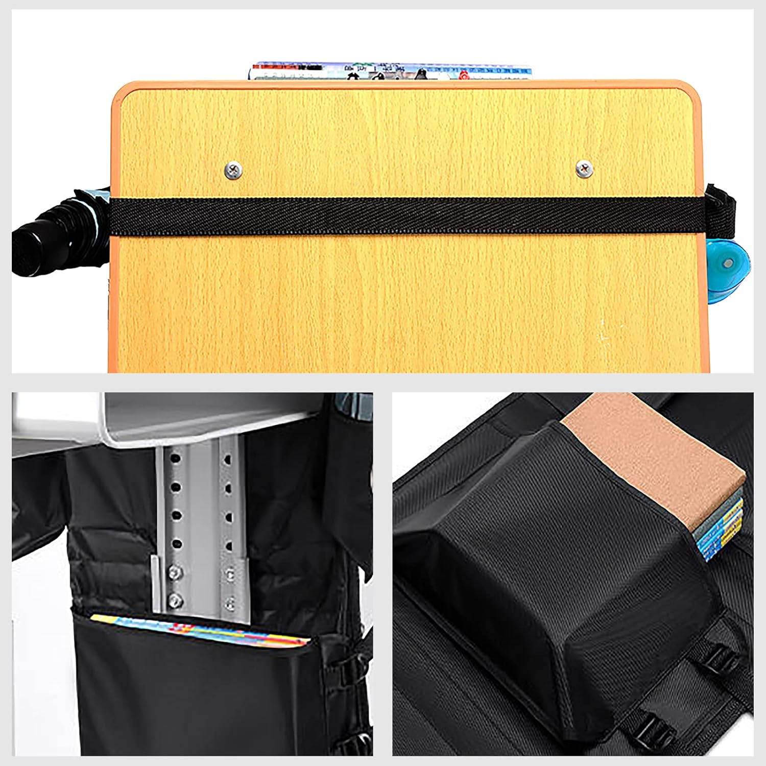 Bolsa de almacenamiento para libros colgante lateral de escritorio para estudiantes, Oxford grande, 13 bolsillos, organizador multifunción para