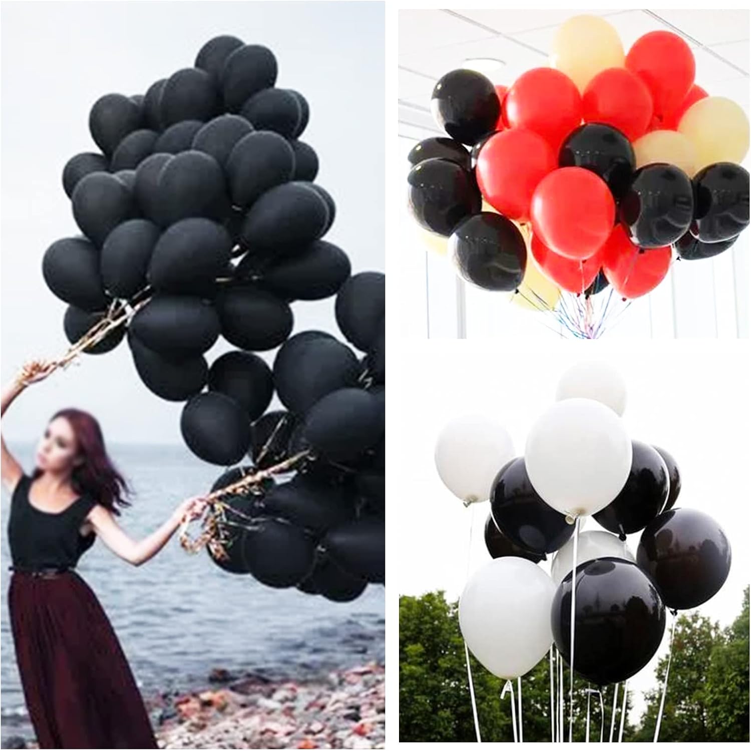 100 globos blancos y negros de látex gruesos de 12 pulgadas para decoraciones de cumpleaños, bodas, fiestas de graduación (globo blanco negro)
