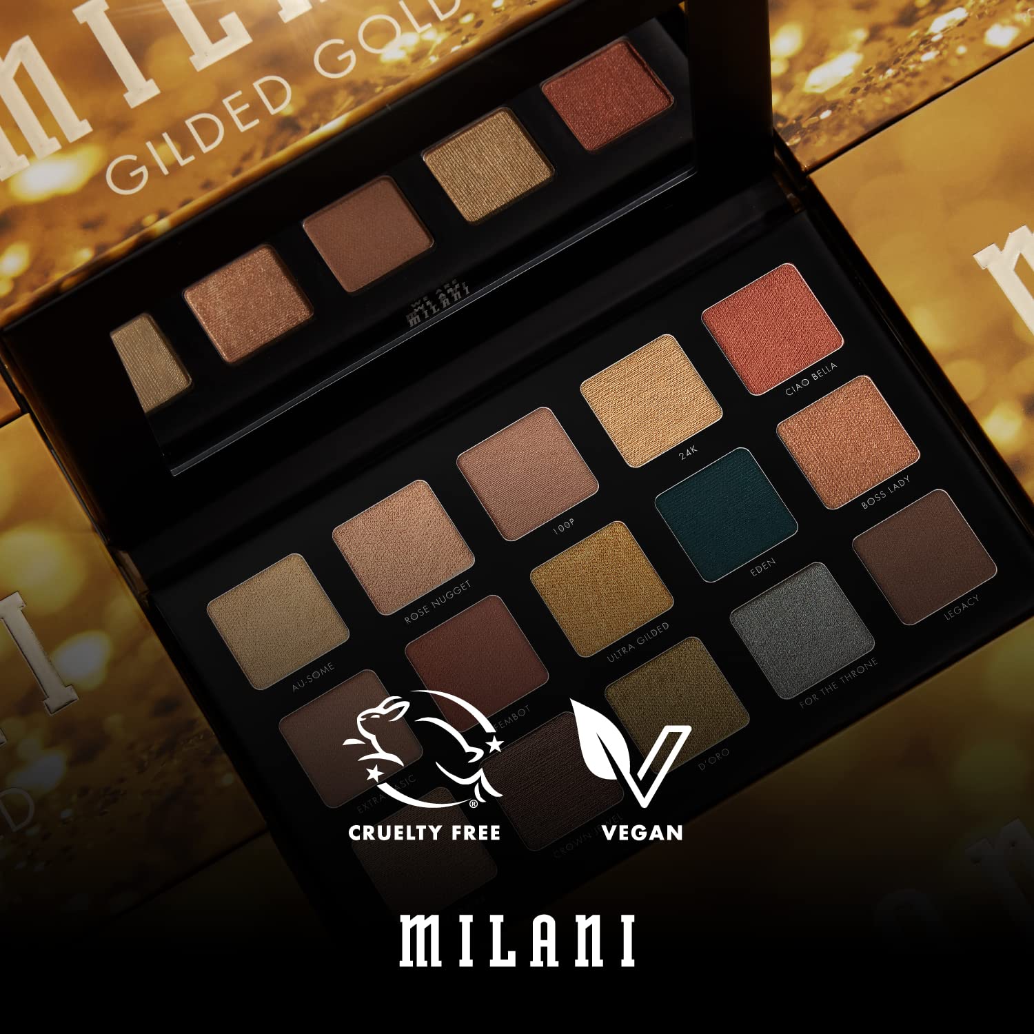 Milani – Paleta de sombras de ojos doradas – 15 colores altamente pigmentados mate brillo sombra de ojos paleta de maquillaje