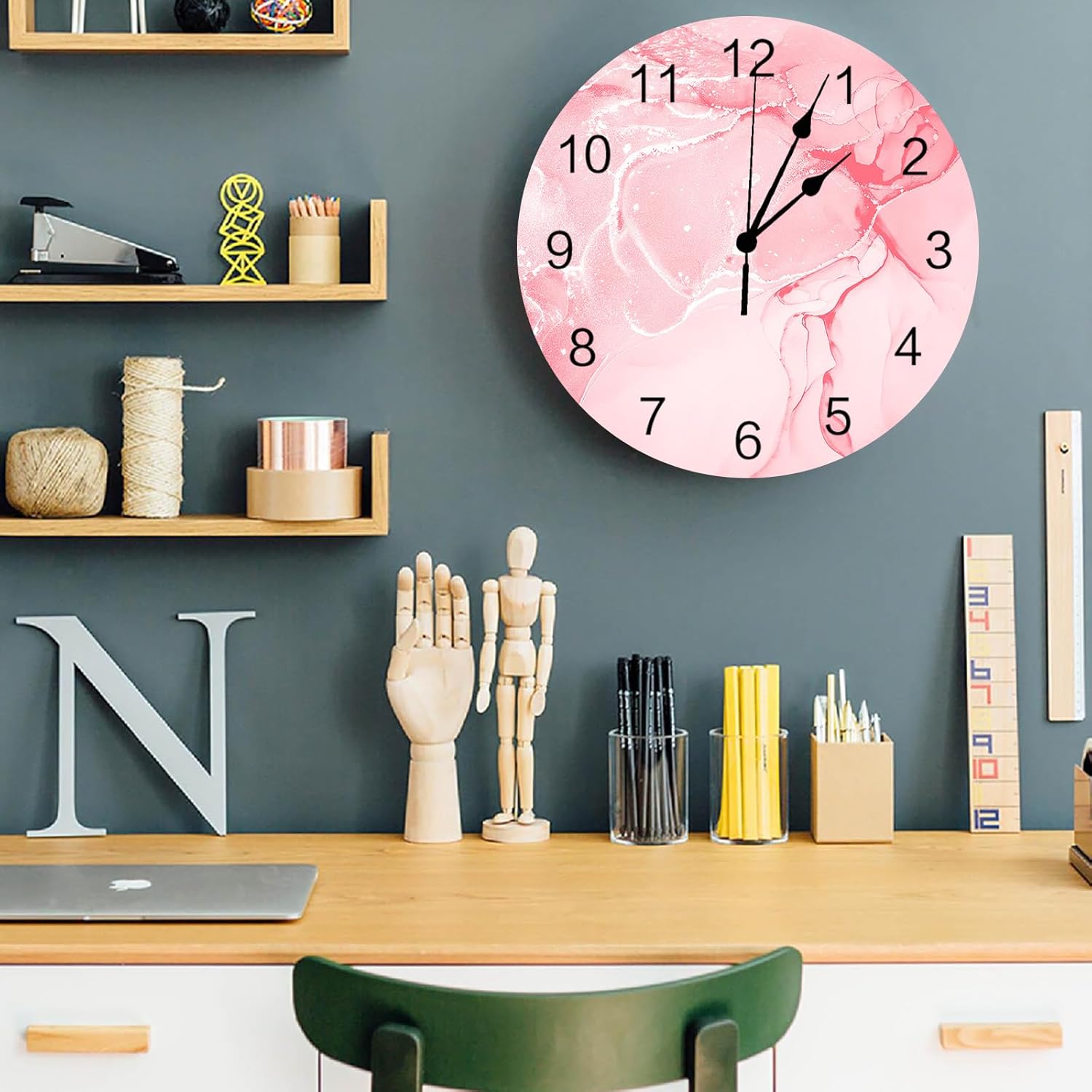 Reloj de pared de 10 pulgadas, silencioso, sin tictac, con textura de mármol rosa abstracto, reloj decorativo redondo para sala de estar,
