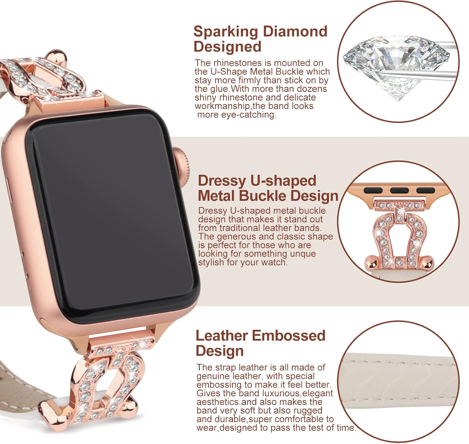 mxiixnai Correas de cuero compatibles con Apple Watch Band para mujeres de 1.496 in, 1.575 in, 1.614 in, 1.654 in, 1.732 in, 1.772 in, 1.929 in