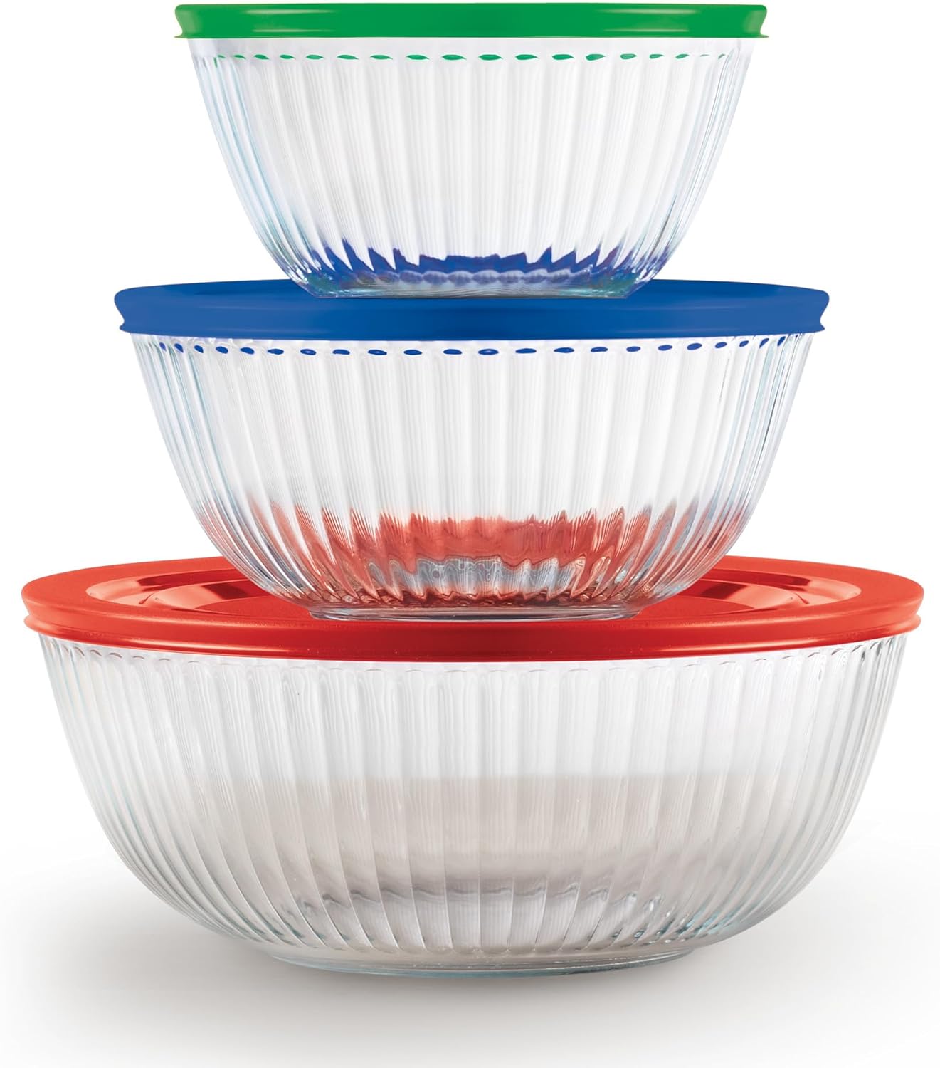 Pyrex Sculpted – Juego de 6 cuencos de vidrio grandes para mezclar, 1.3 cuartos de galón, 2.3 cuartos de galón y 4.5 cuartos de galón, para preparar