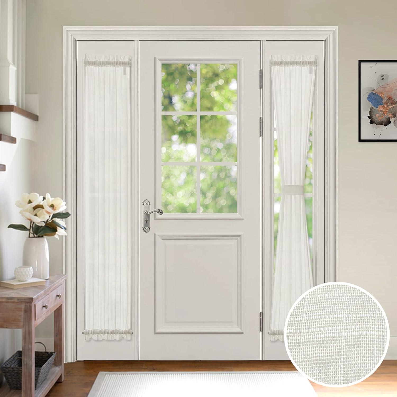 MIULEE – Cortinas de ventana de puerta con textura de lino semitransparente para puertas francesas
