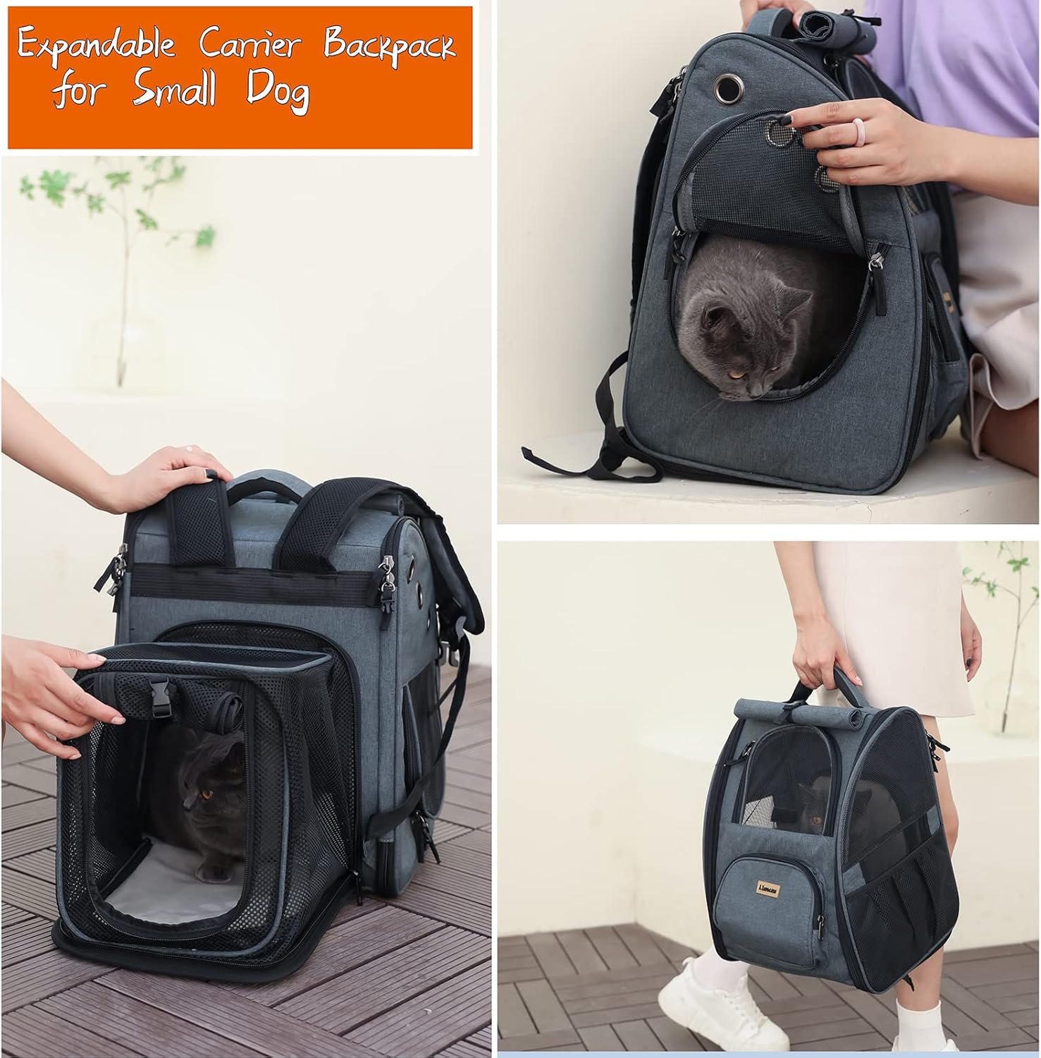 Mochila para gatos, bolsa de viaje grande para senderismo, bolsa de viaje para perros, funda de transporte expandible para gatos, plegable, aprobada