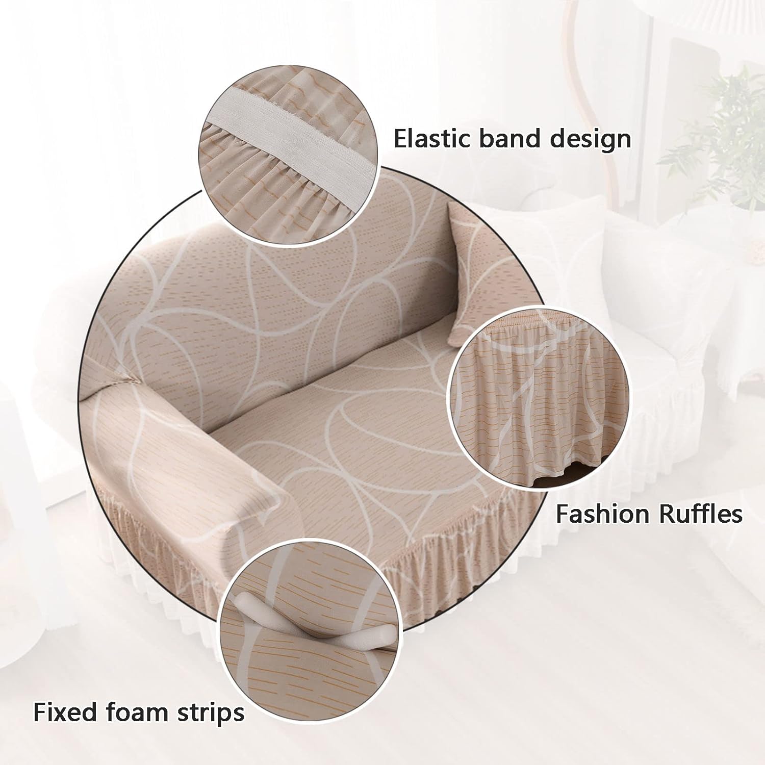 MBROS Funda de sofá súper elástica, protector de muebles impreso con falda, funda de sofá para sofá de 2 puestos, funda de sofá suave para sala de
