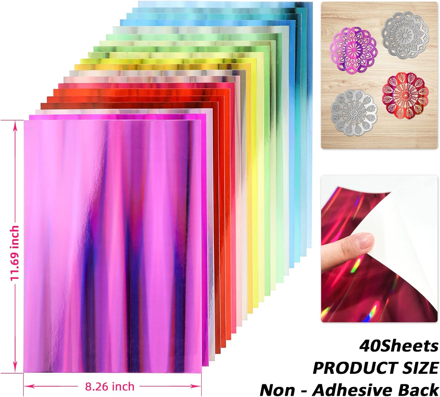 Cartulina holográfica de papel de 40 hojas, 20 colores, surtido de tarjetas refelectivas intensas de 250 GSM para máquina de troquelado inteligente,