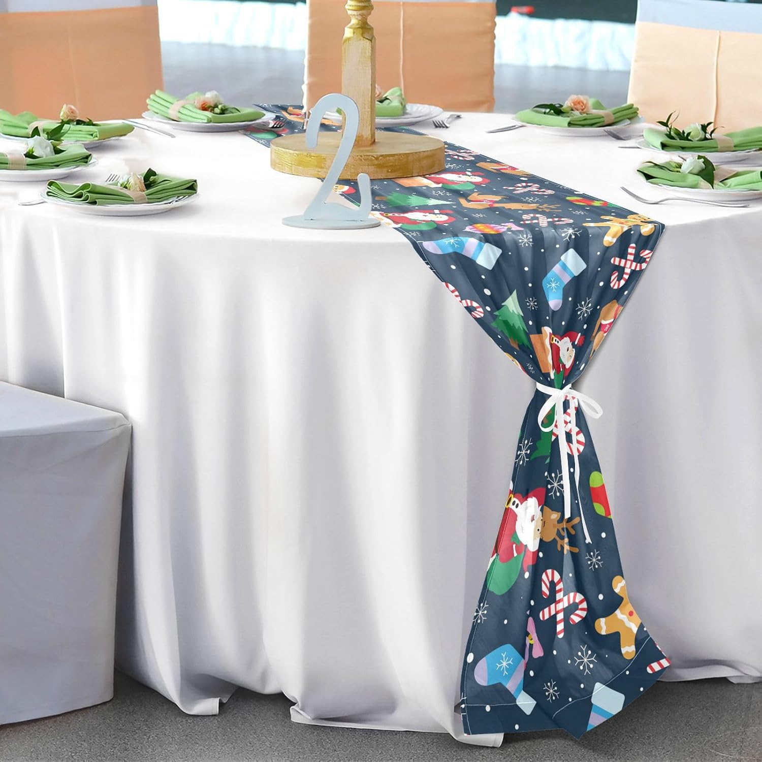 Christmas New Year Santa Deer Table Runner Fall Table Runners for Dining Table Decor Christmas Table Runner 108 Inches Long