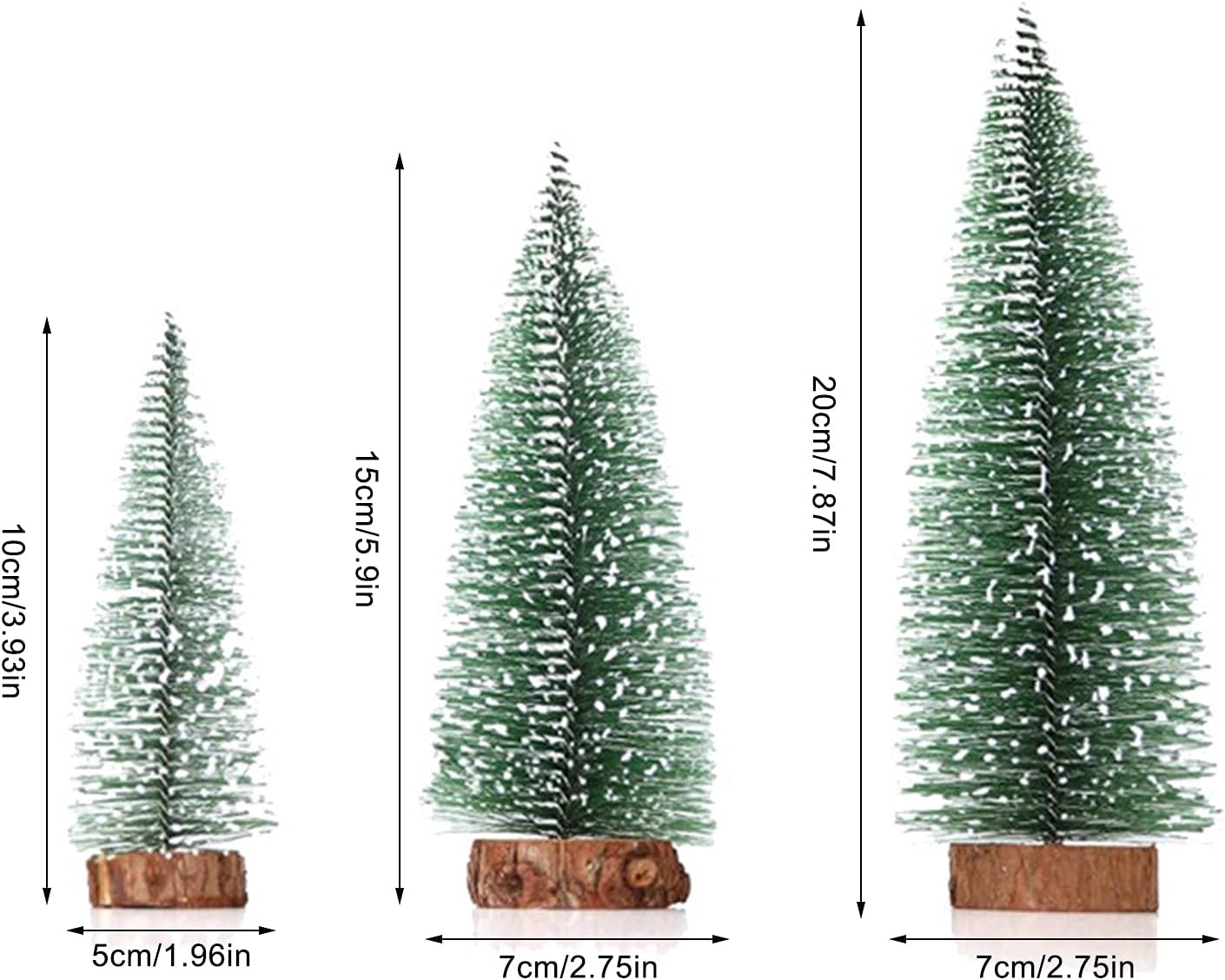 12 piezas de mini árboles artificiales de nieve de sisal de Navidad de pino en miniatura con base de madera, botella, cepillo, árboles de Navidad