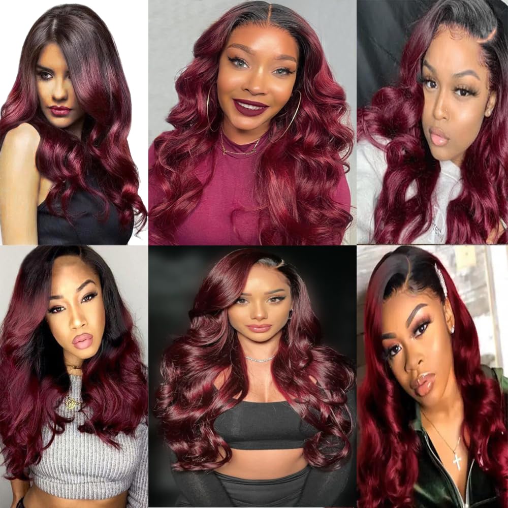 #1B99j – Extensiones de cabello humano brasileño Remy color burdeos, color burdeos ondulado de 12, 14, 16 pulgadas, doble trama para mujeres negras