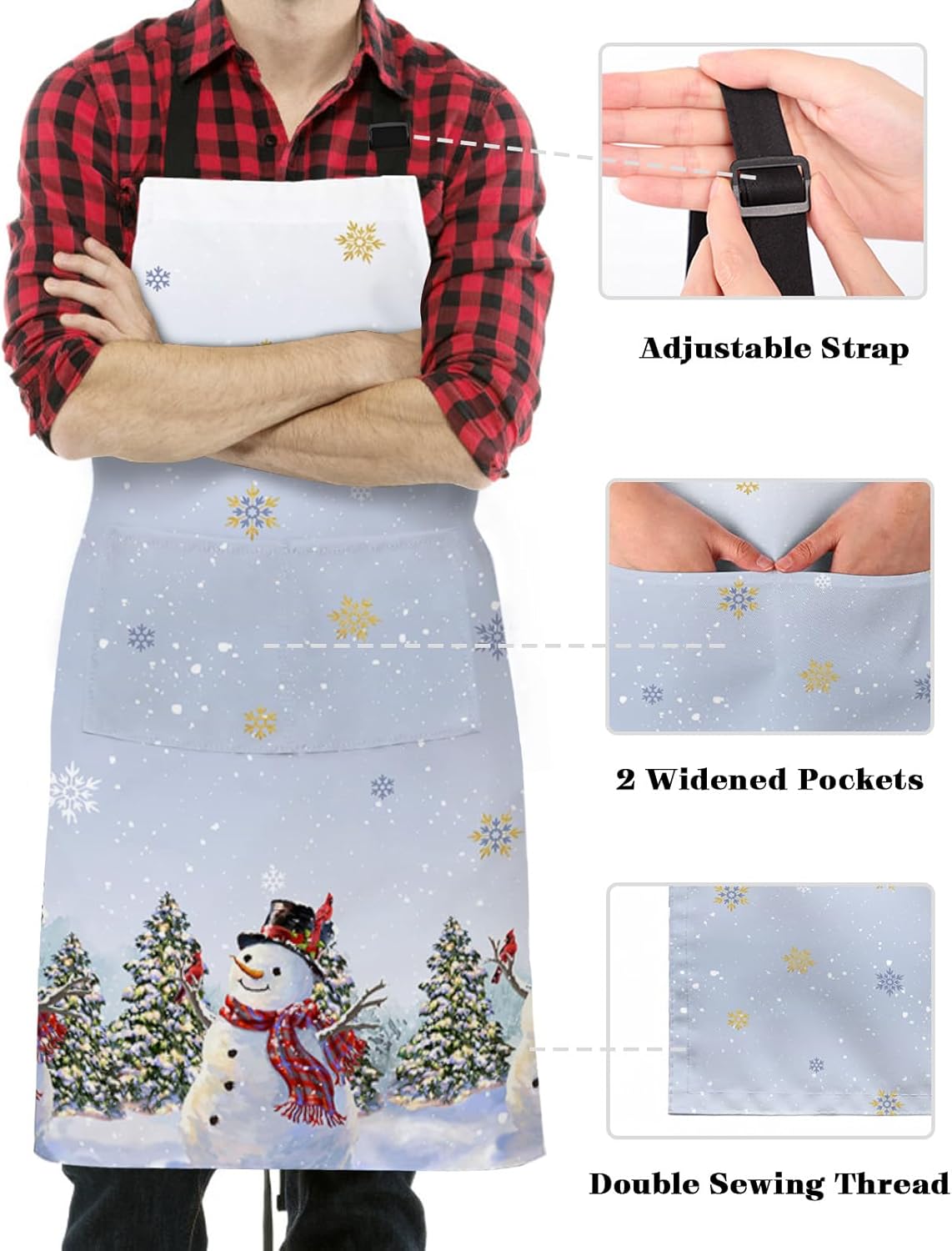 Chef Apron Adjustable Bib Aprons, Christmas Snowman Apron with Pockets Men Women Kitchen Cooking Waterproof Apron