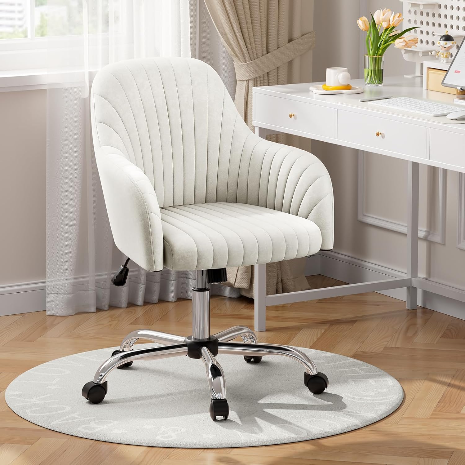 Warmiehomy Silla de escritorio de terciopelo moderna para oficina en casa, cómodas sillas de tocador, silla giratoria ajustable para computadora,