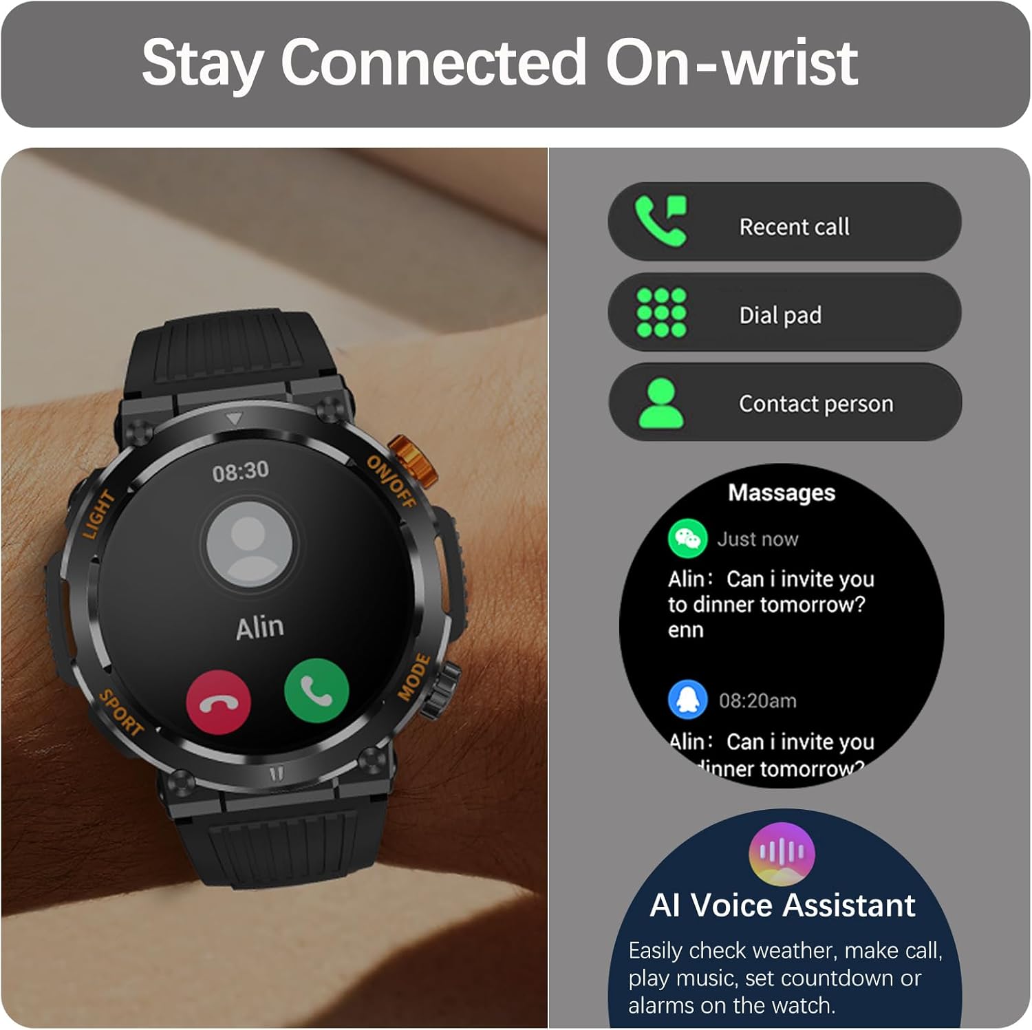 Reloj inteligente militar para hombre (recepción de llamadasmarcación), reloj inteligente táctico al aire libre con más de 100 modos deportivos,