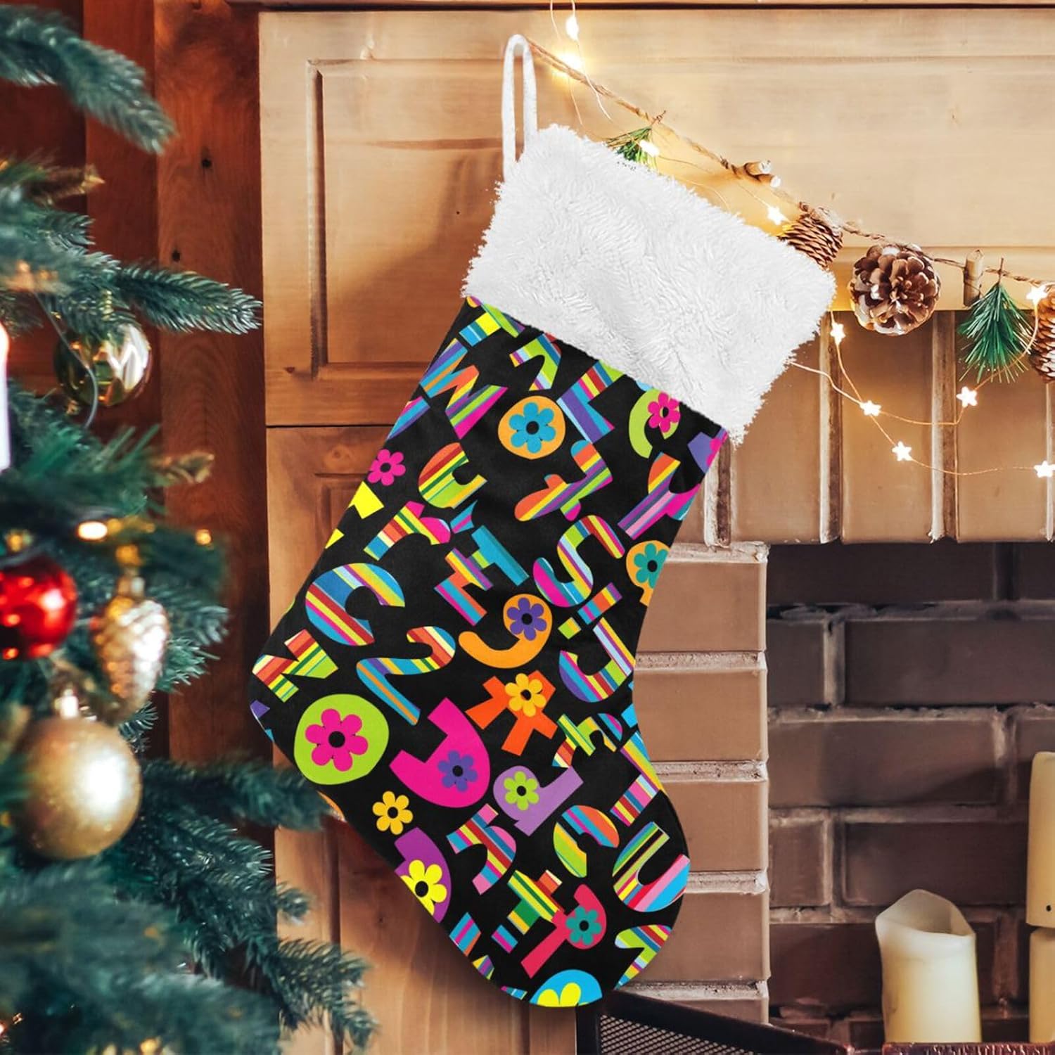 ALAZA Medias de Navidad del alfabeto, medias grandes clásicas de 18 pulgadas, medias colgantes de Navidad personalizadas para Navidad, decoración de