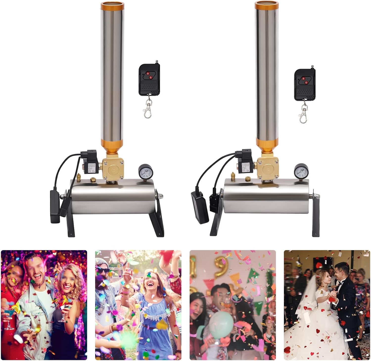 Máquina lanzadora de confeti de 2 piezas, máquina de cañón de confeti de 110 V con control remoto, máquina de saludo de confeti para conciertos,