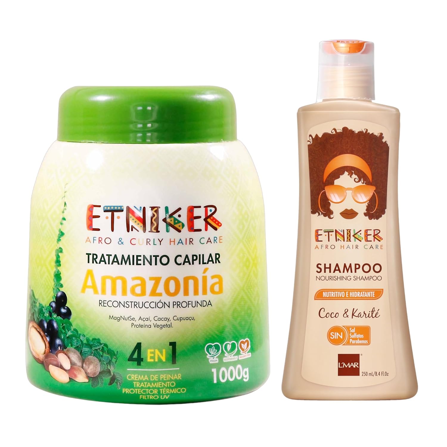 Etniker Tiendaia Kit – Máscara de acondicionamiento profundo con nuez de magdalena, cacay, acai, cupuaçu y proteína + champú nutritivo  hidratación,