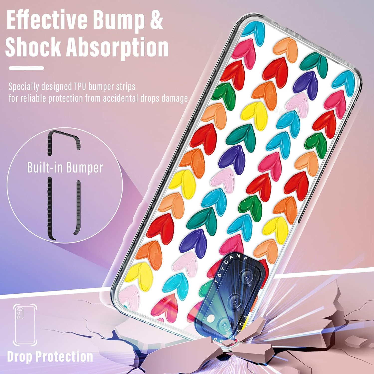 Toycamp Funda para Samsung Galaxy S20 FE 5GS20 FE, bonito diseño de corazones coloridos para mujeres, niñas, niños, adolescentes, funda transparente